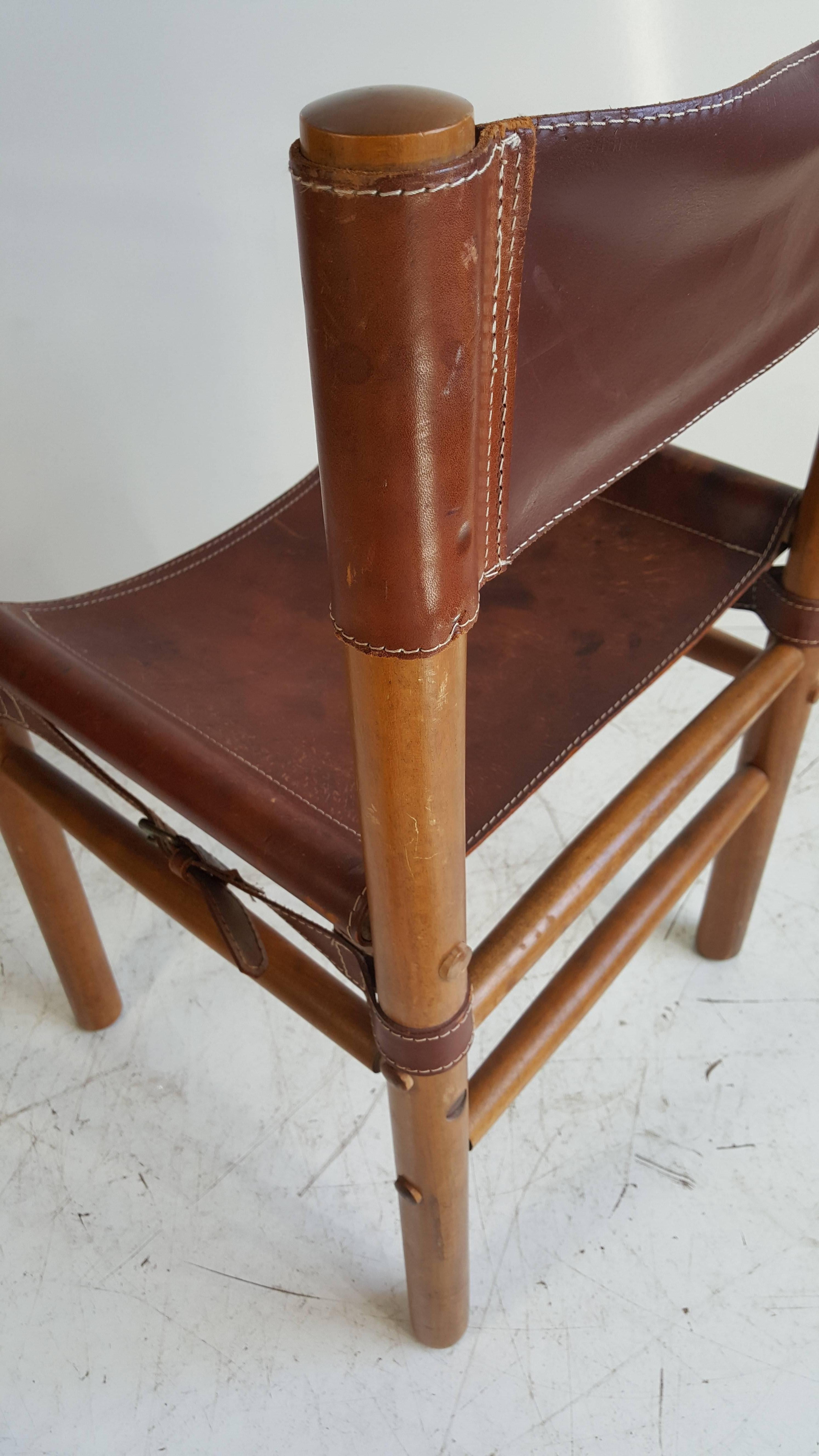 Arne Norell Leather Safari Side Chair, Modernist, Denmark In Good Condition In Buffalo, NY