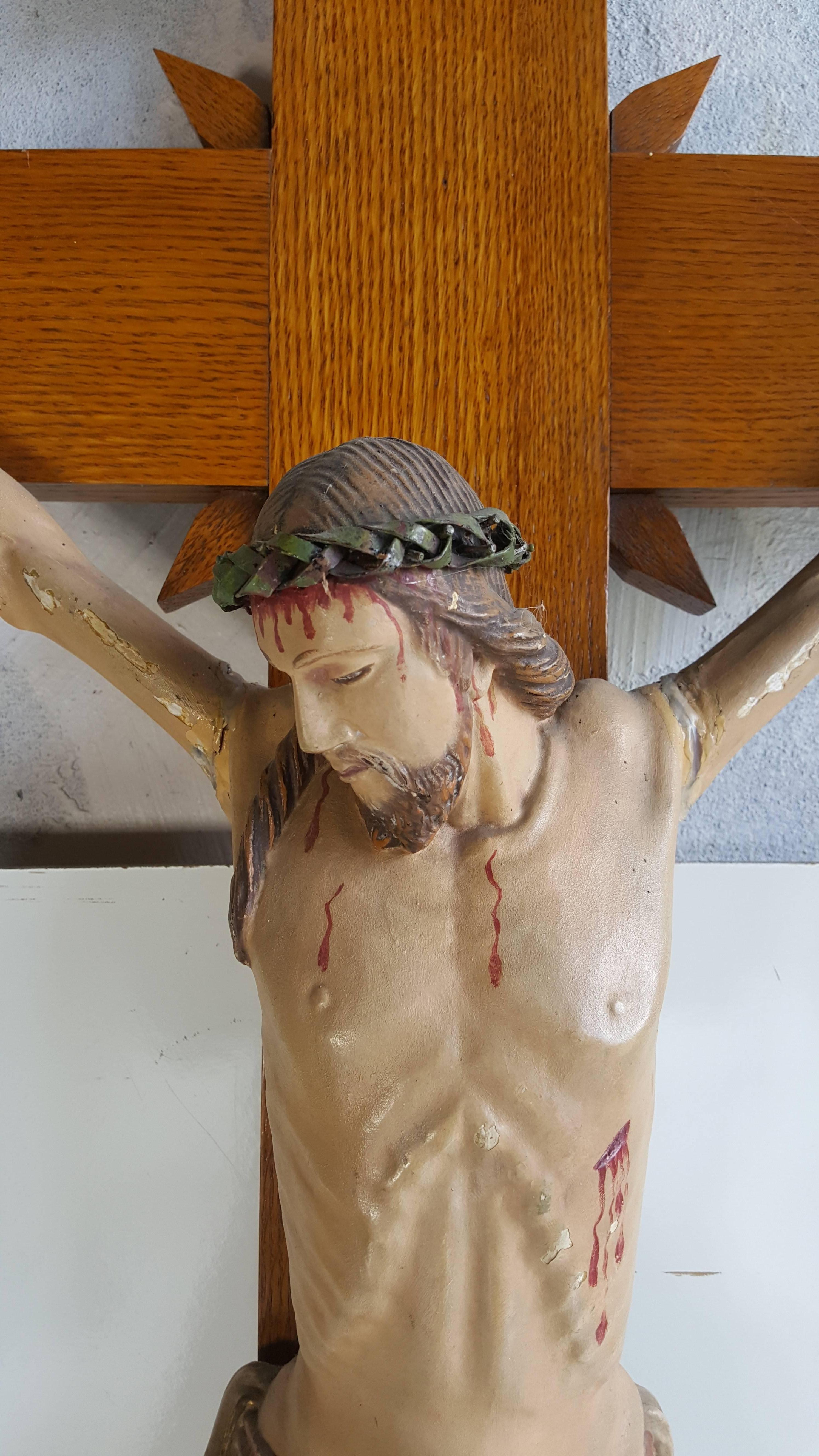 20th Century Antique Carved Wood Crucifix In Good Condition In Buffalo, NY