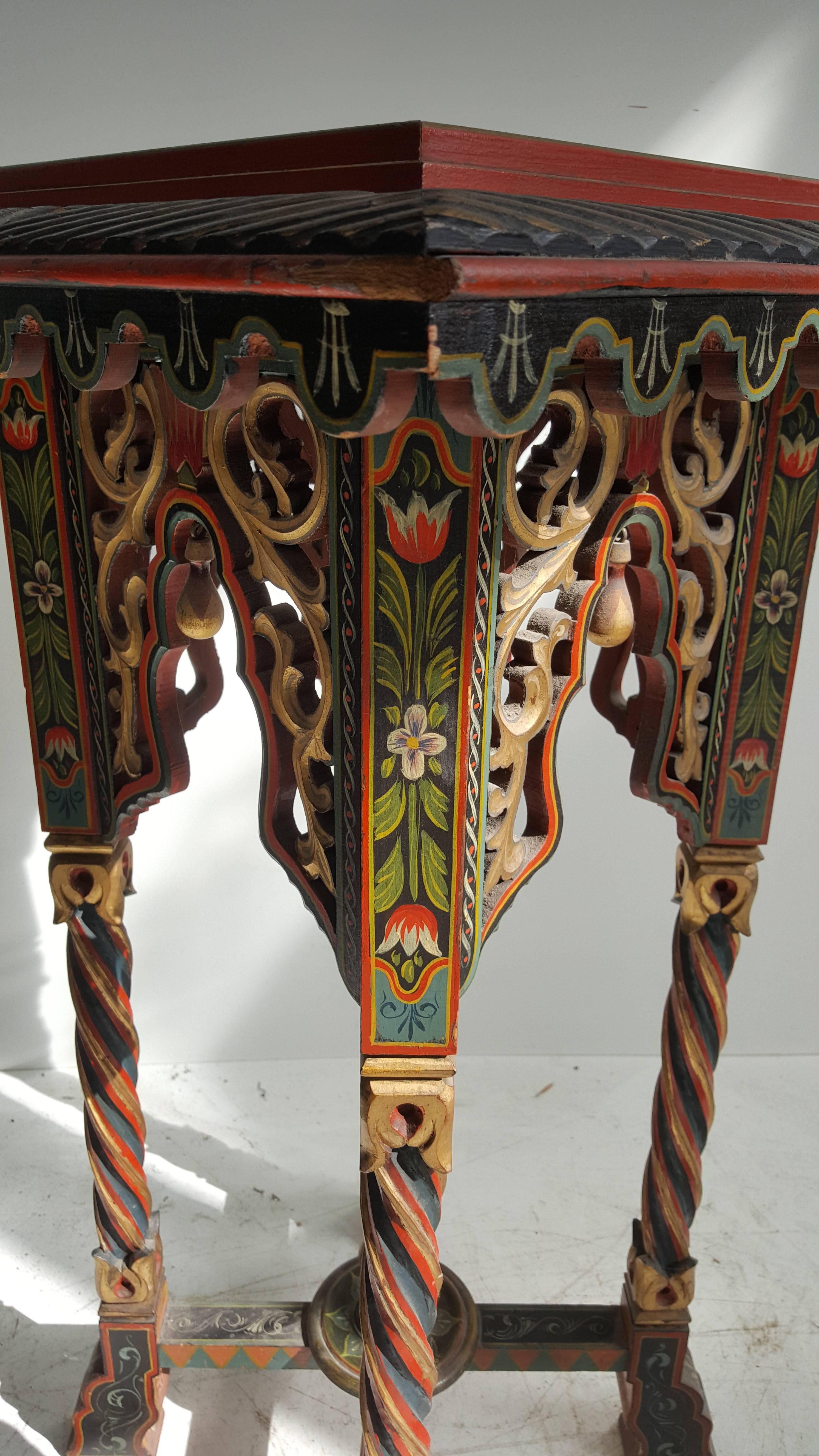 Early 20th Century Unusual Painted Table or Stand, Italian, Morrish Manner of Bugatti