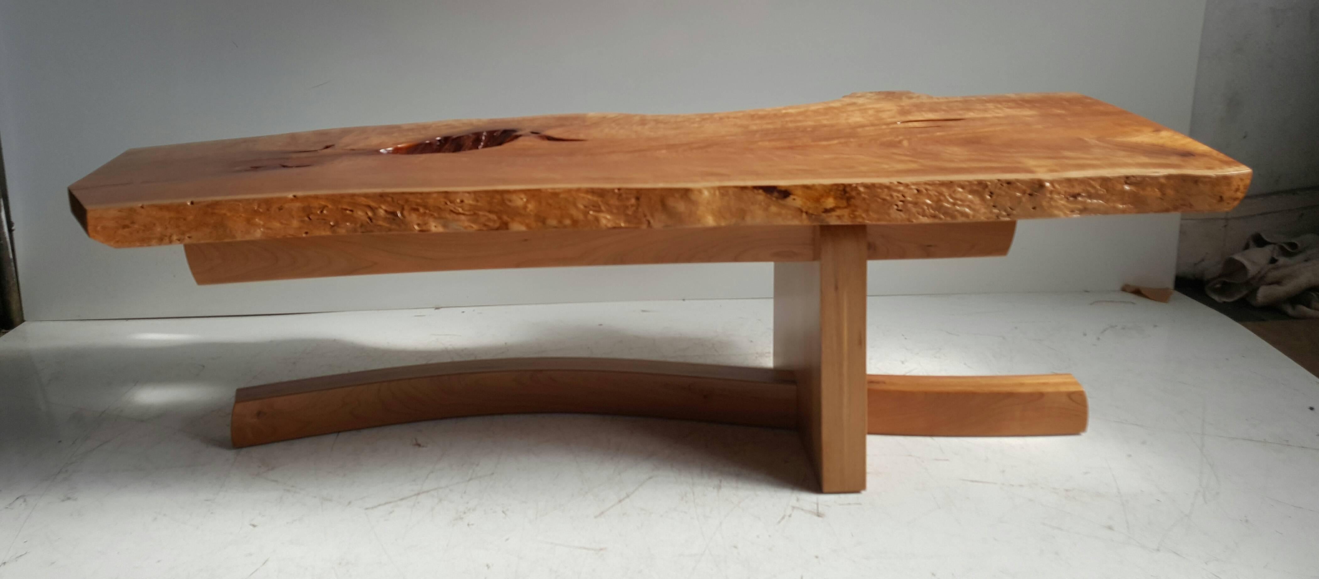 Hand-Crafted Modernist Live-Edge Figured Cherrywood Coffee Table, Griff Logan For Sale