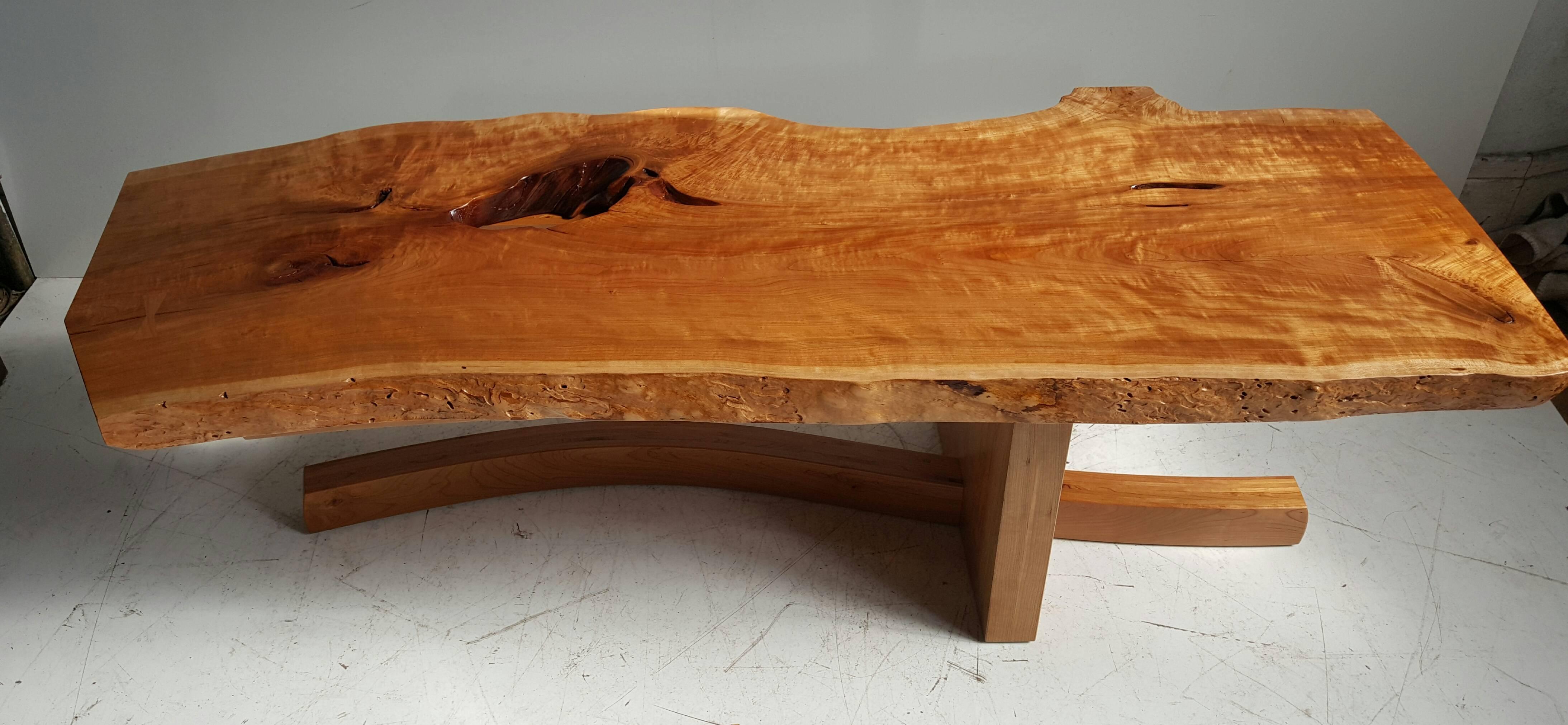 Modernist Live-Edge Figured Cherrywood Coffee Table, Griff Logan In Excellent Condition For Sale In Buffalo, NY