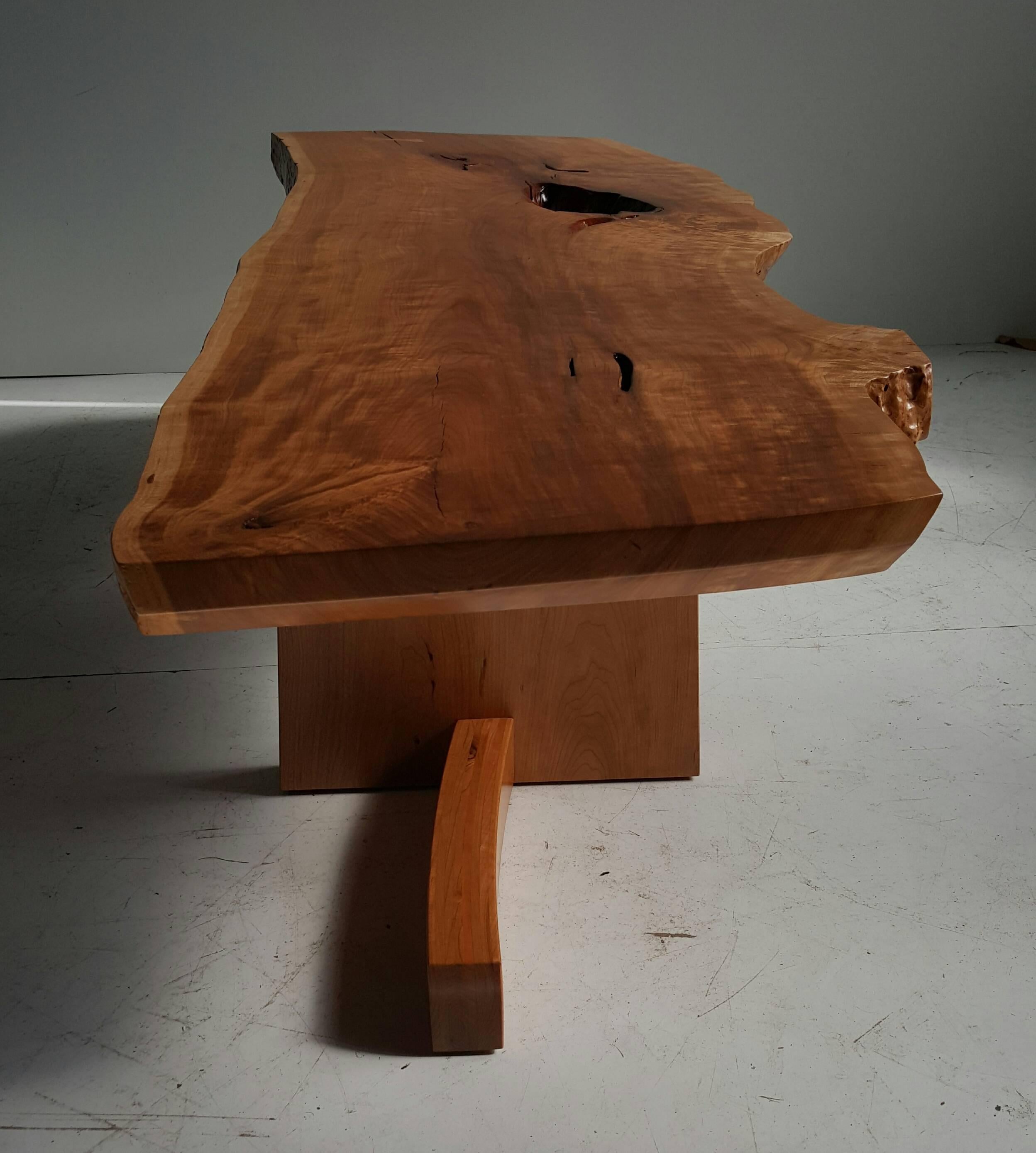 Contemporary Modernist Live-Edge Figured Cherrywood Coffee Table, Griff Logan For Sale