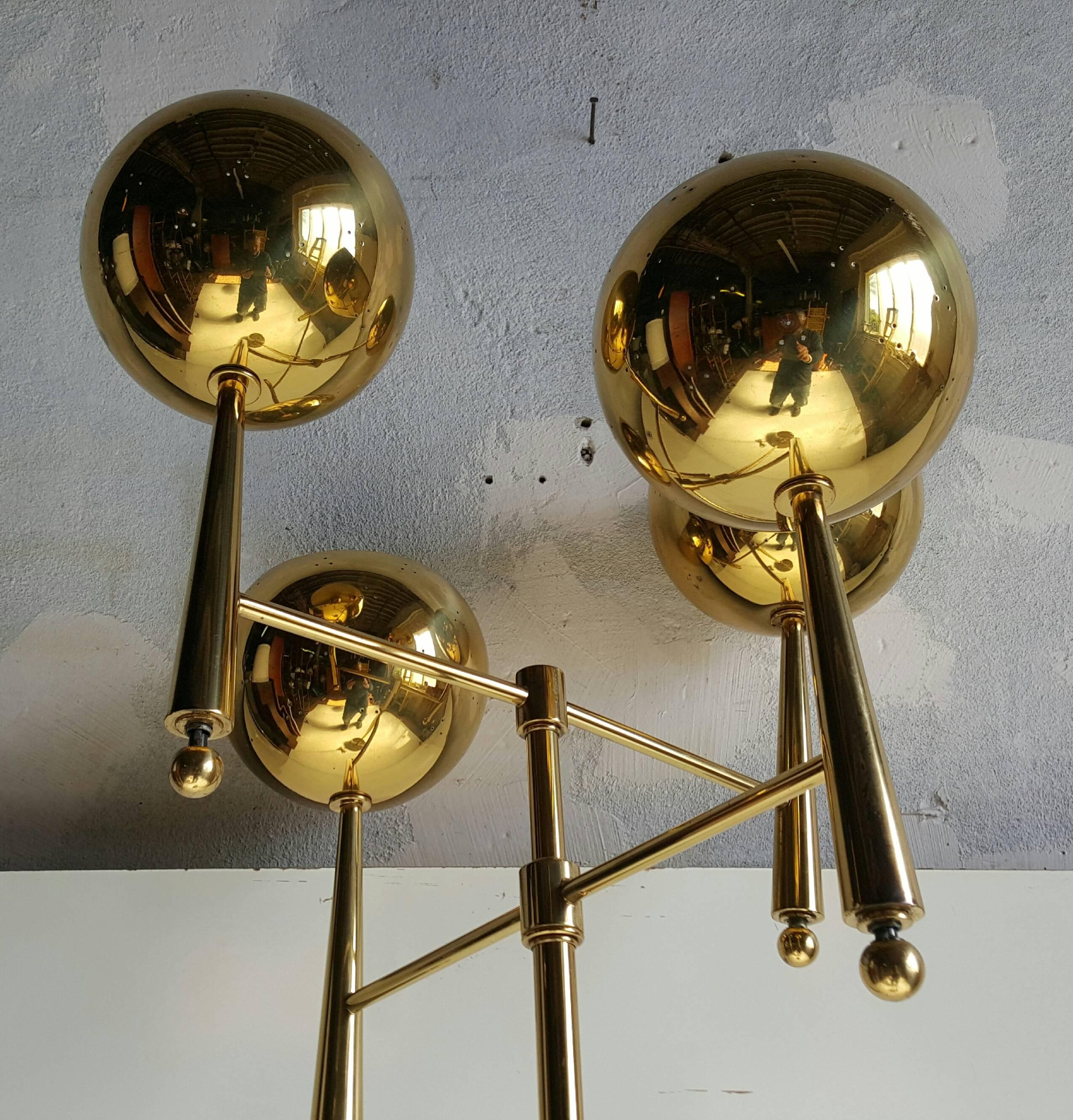 Rare Brass Four Eyeball Floor Lamp, Modernist, Regency by Stiffel, Parzinger 1