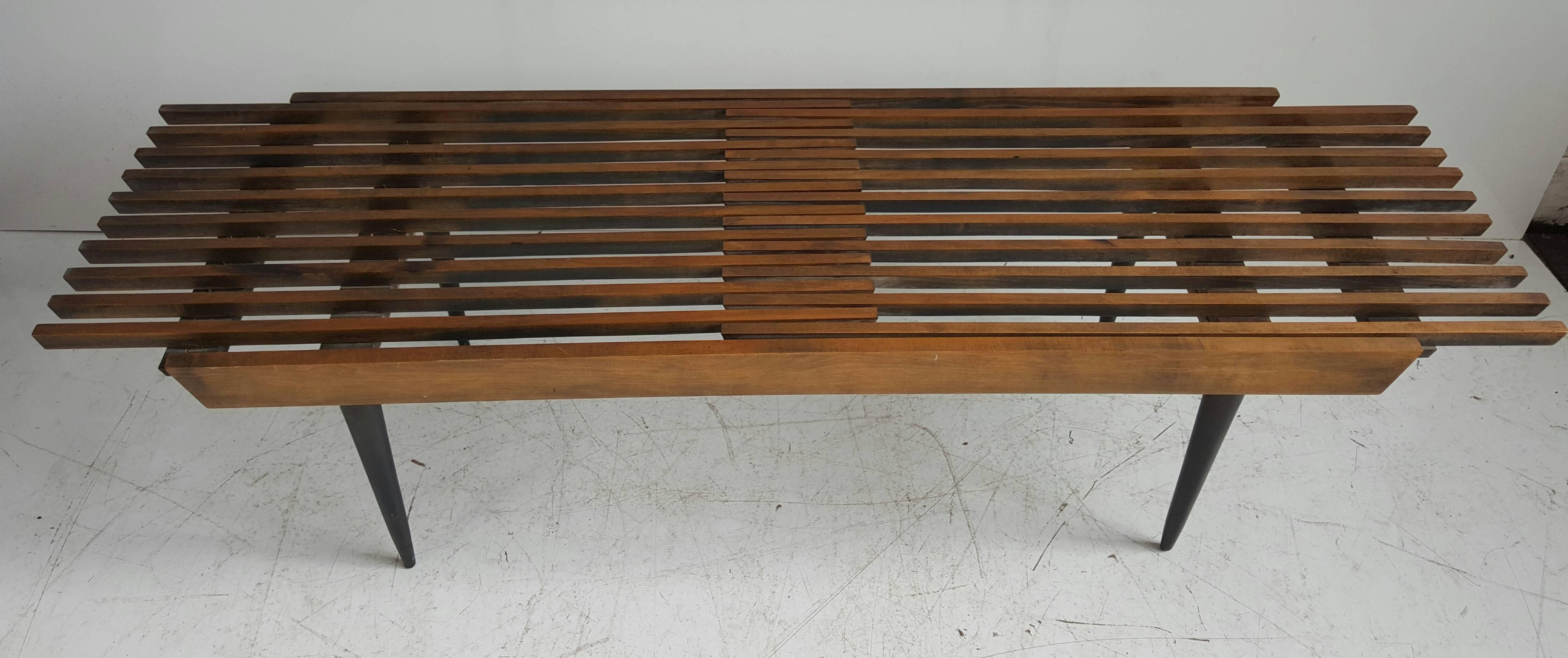 Wood Mid-Century Modern Expanding Slat Bench