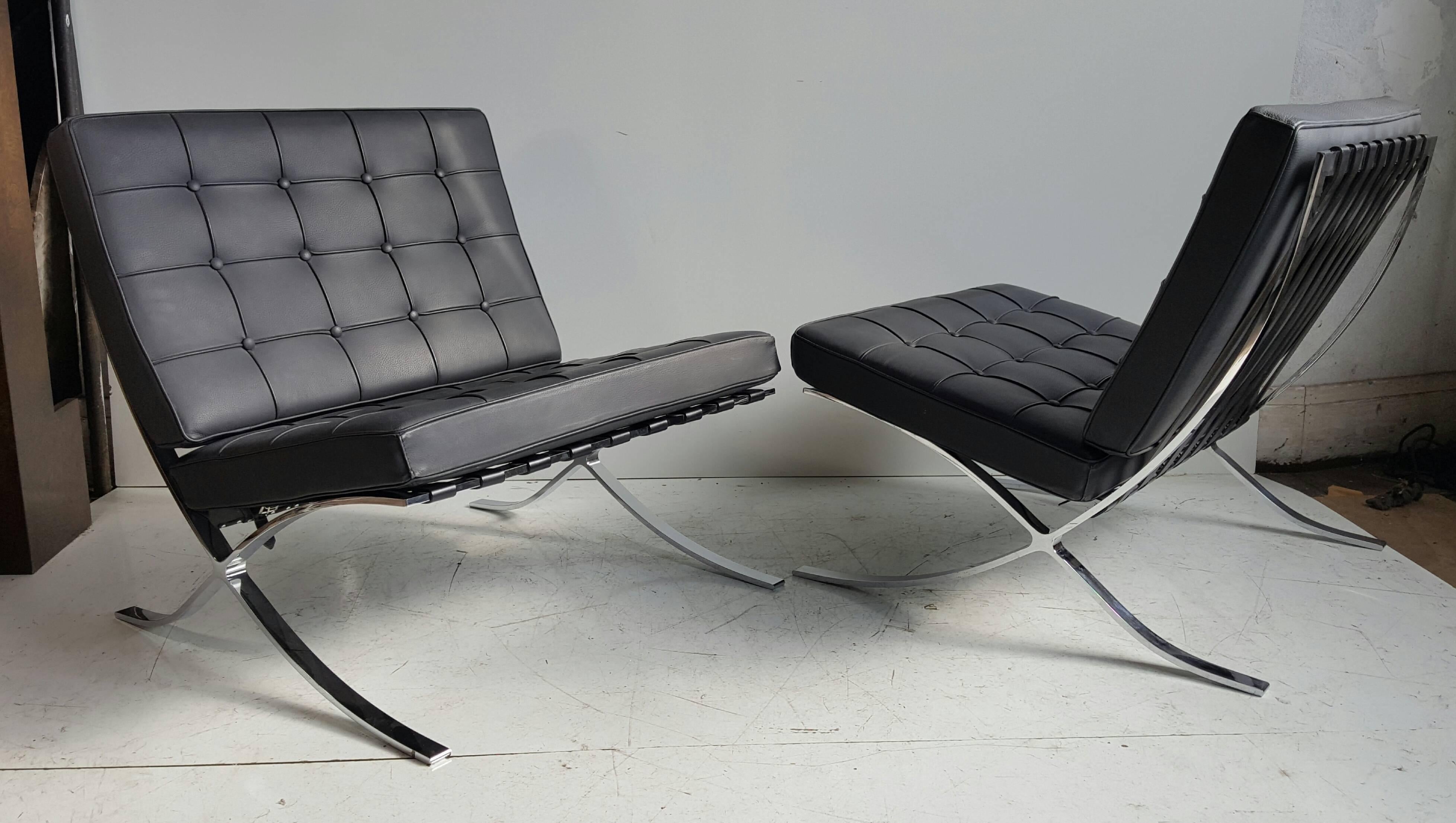 Bauhaus Classic Pair Modernist Barcelona Chairs, Mies van der Rohe Made in Italy