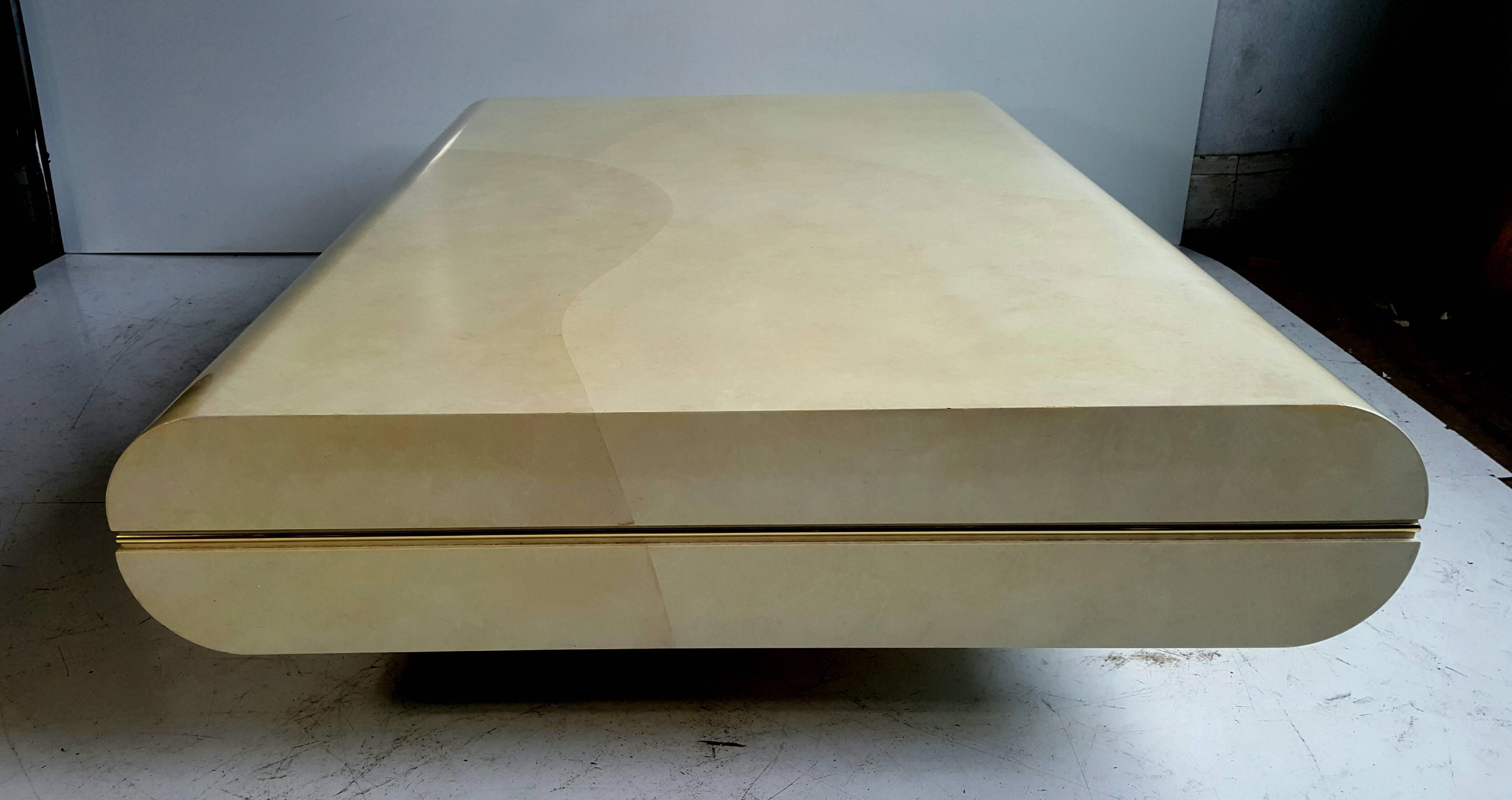 Brass Large Faux Goatskin Covered Cocktail Table