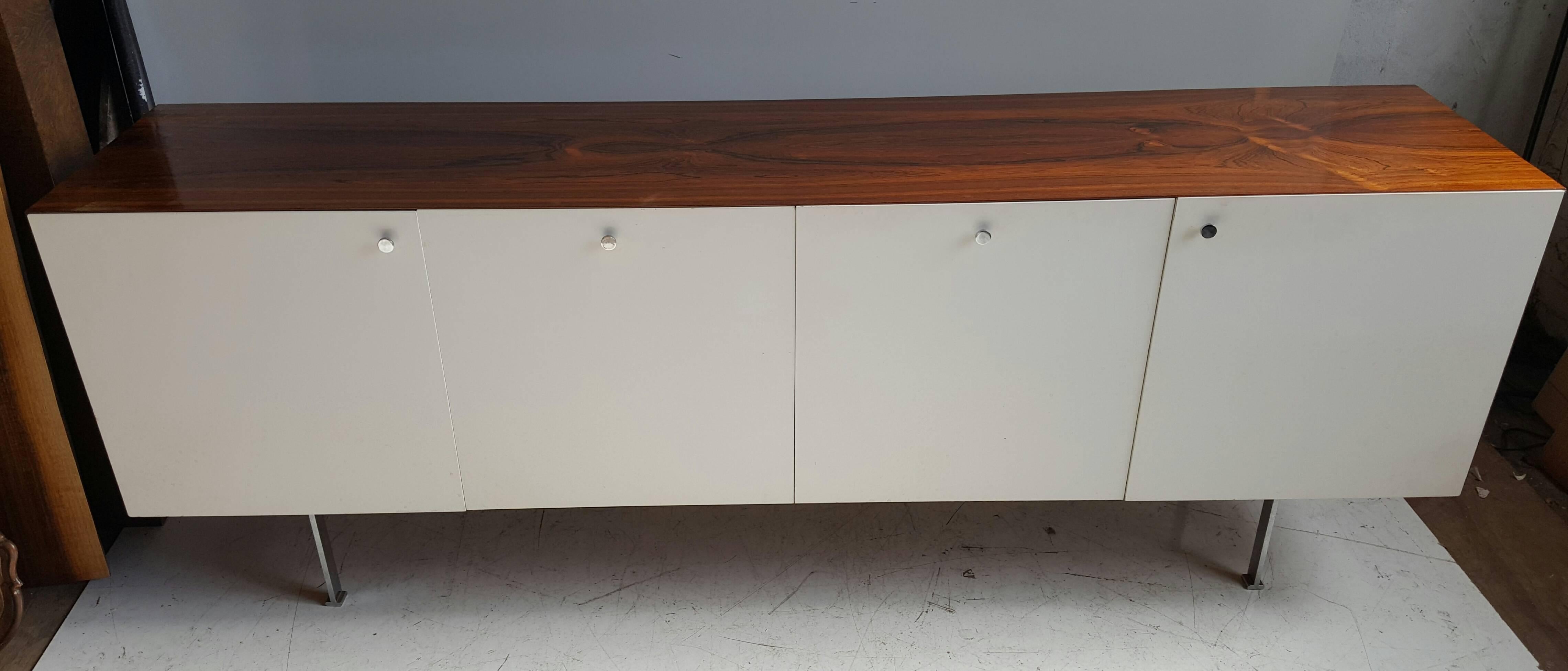 Chrome Poul Nørreklit Rosewood and White Lacquer Credenza for Georg Petersens
