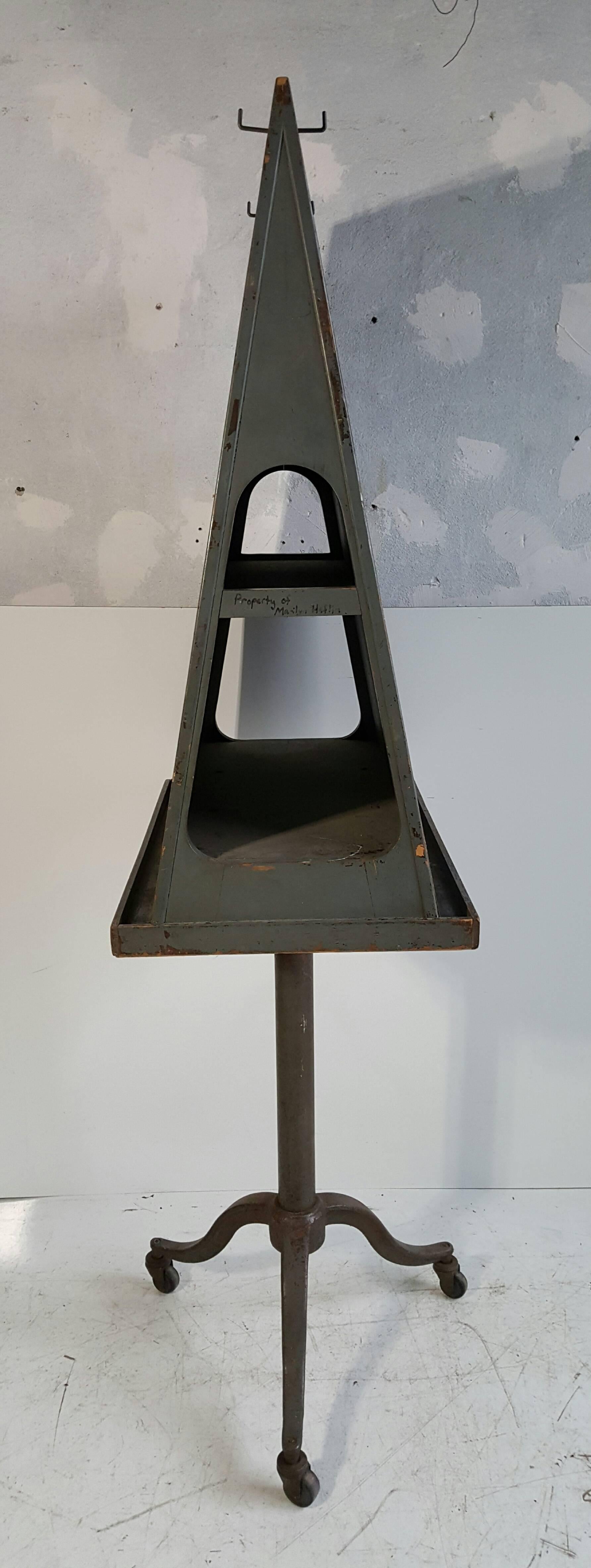 Unusual Industrial Double Sided Cast Iron and Wood Artist Easel, circa 1930s 1