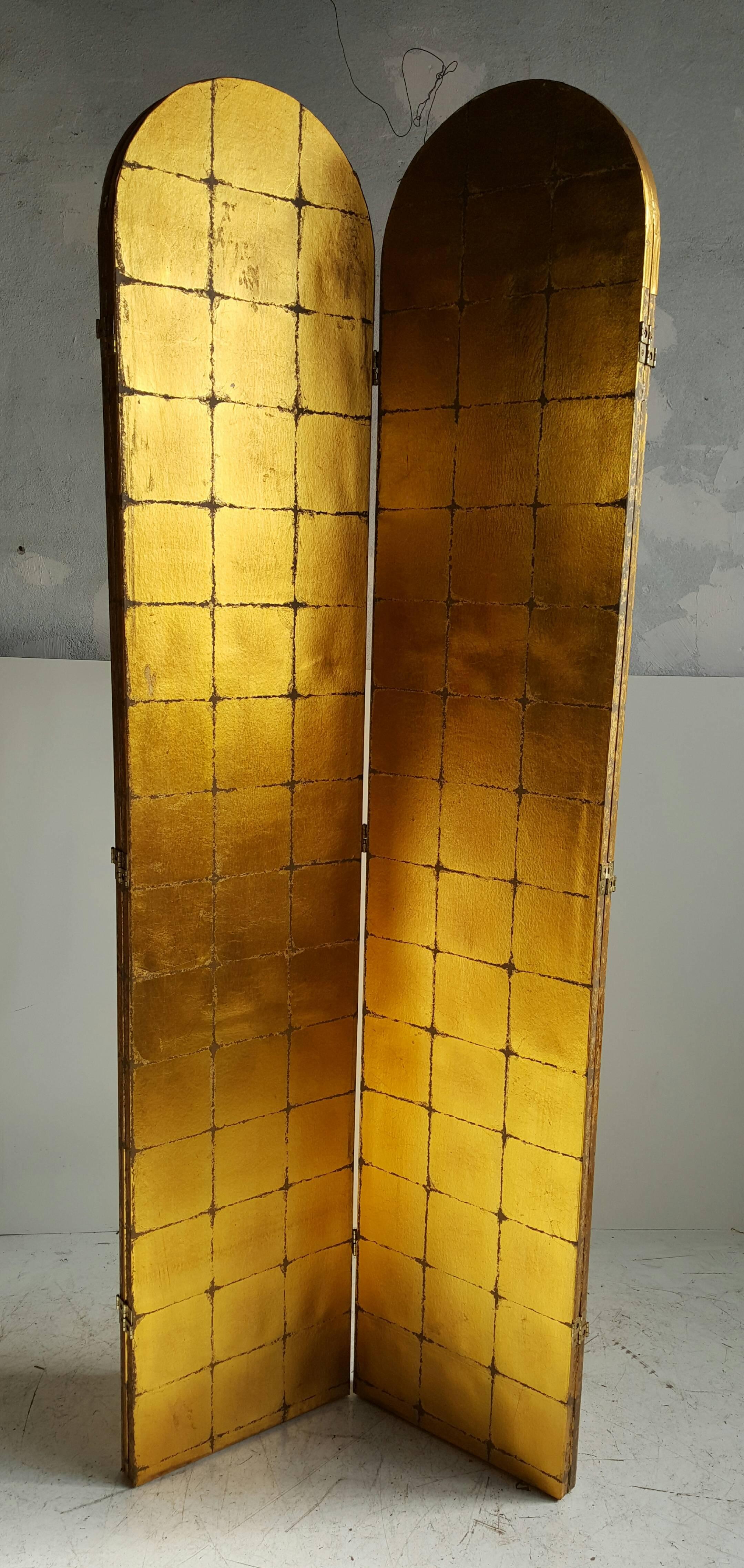 Gilt Highly Decorated Four-Panel Folding Screen /Divider, Gold Leaf, Made in Italy