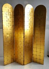 Highly Decorated Four-Panel Folding Screen /Divider, Gold Leaf, Made in Italy