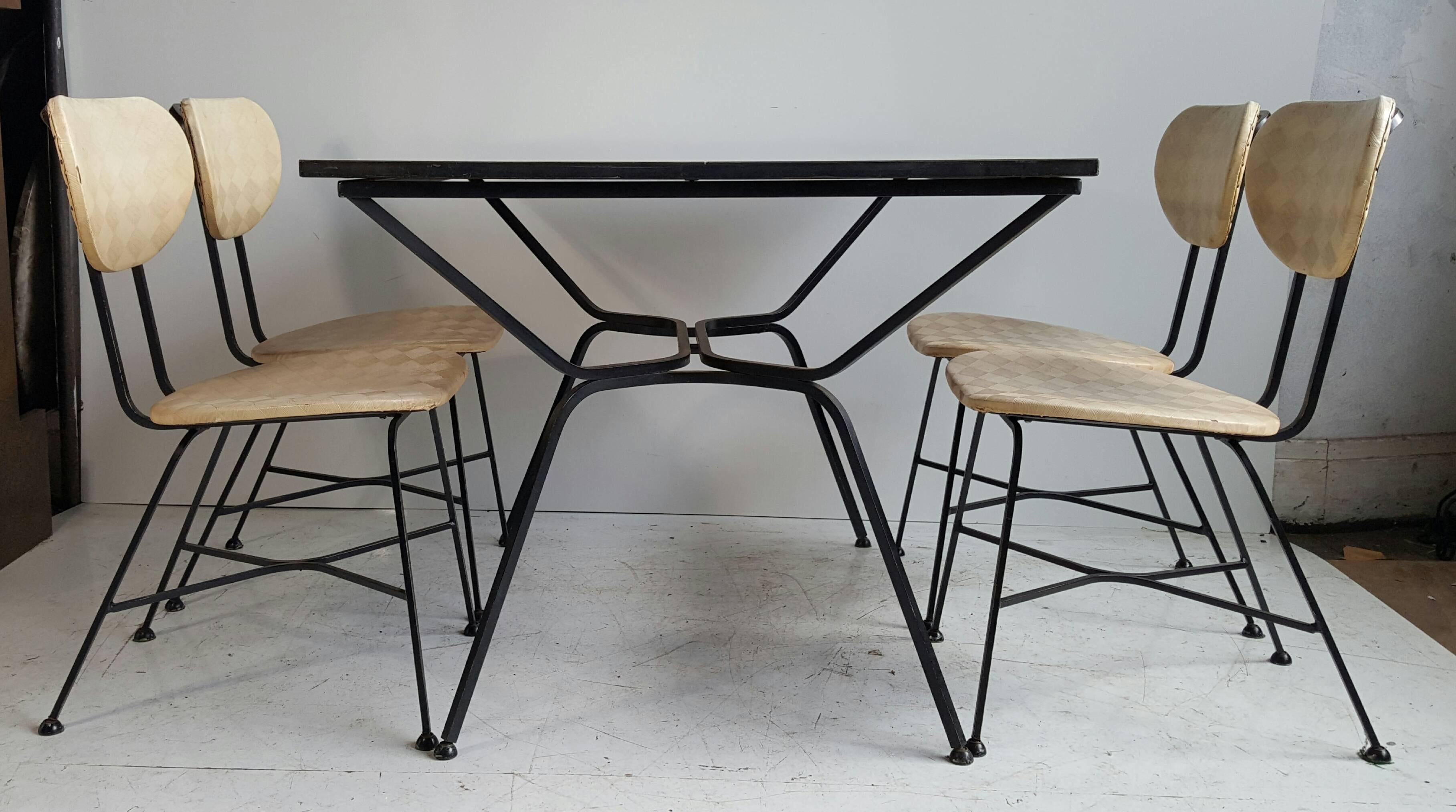 Modernist Wrought Iron and Laminate Dinette Set. after Salterini 2