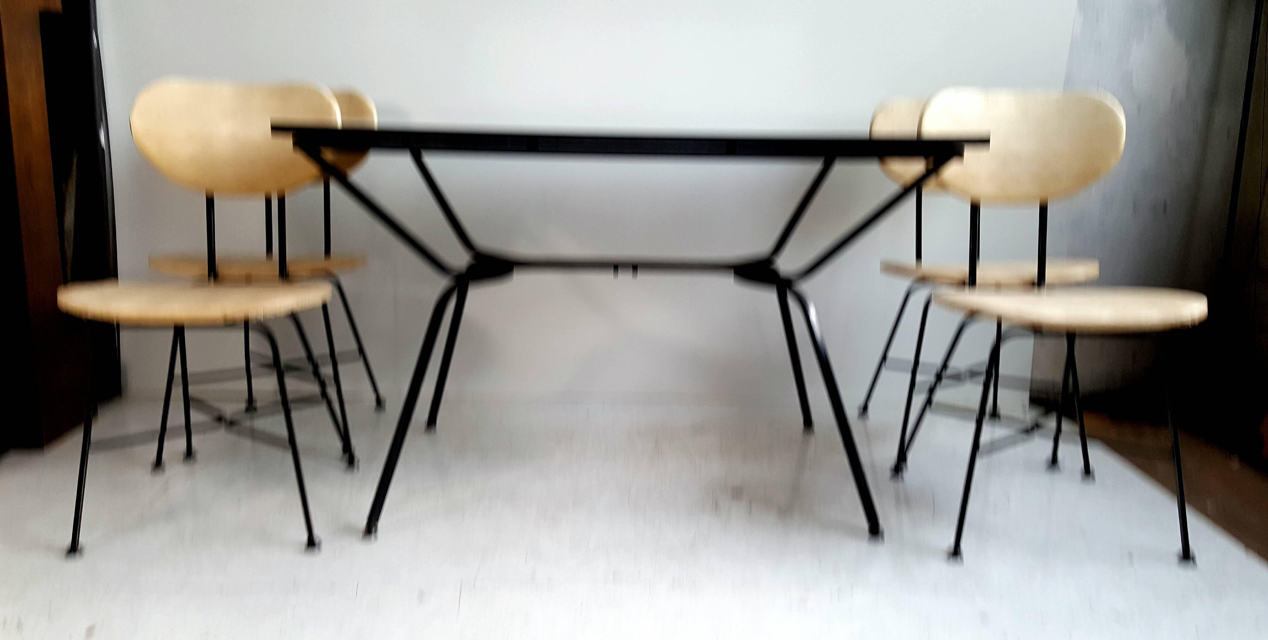 Mid-Century Modern Modernist Wrought Iron and Laminate Dinette Set. after Salterini