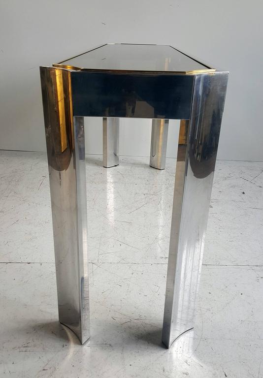 American Elegant Aluminium, Brass and Glass Console or Sofa Table For Sale