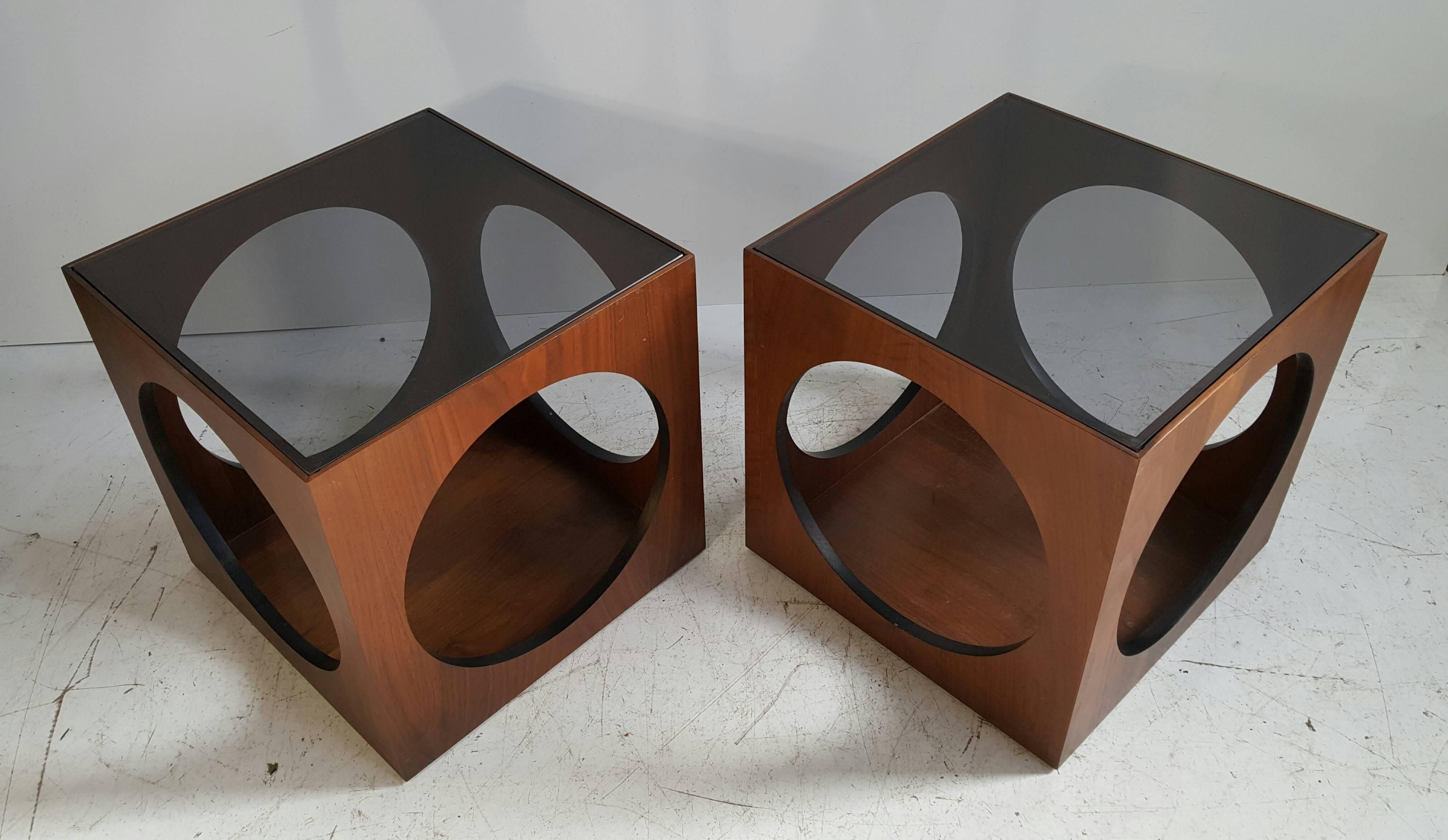 Classic 1970s Space Age walnut and glass tables 