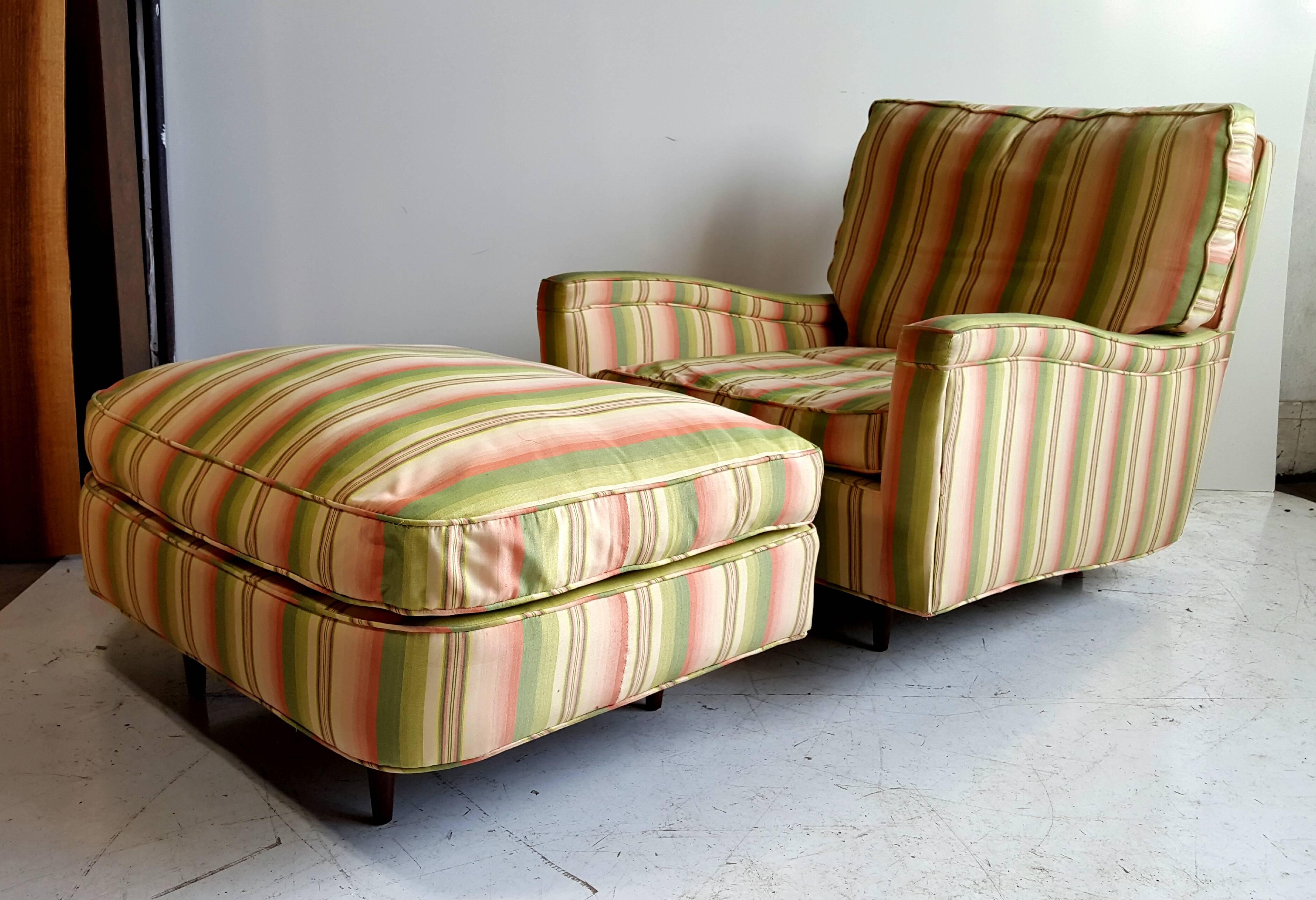 20th Century Oversized Art Deco Streamline Lounge Chair and Ottoman For Sale