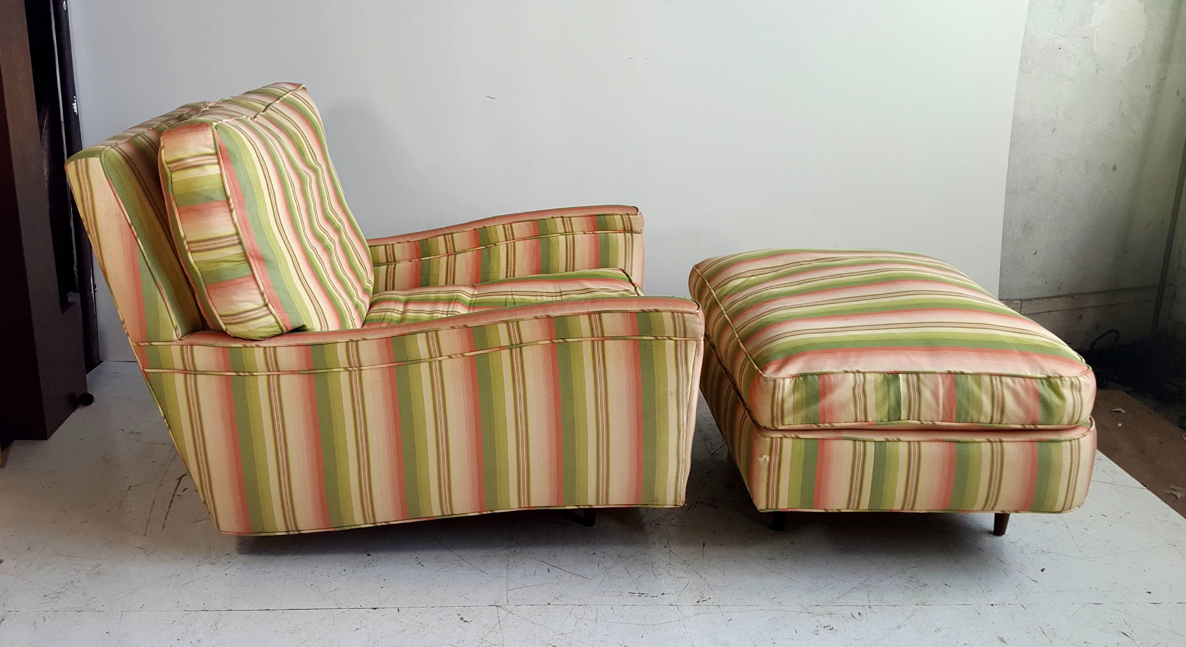 Wood Oversized Art Deco Streamline Lounge Chair and Ottoman For Sale