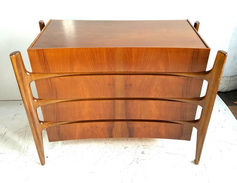 Rare William Hinn Curved Chest Of Drawers In Walnut With Skeletal