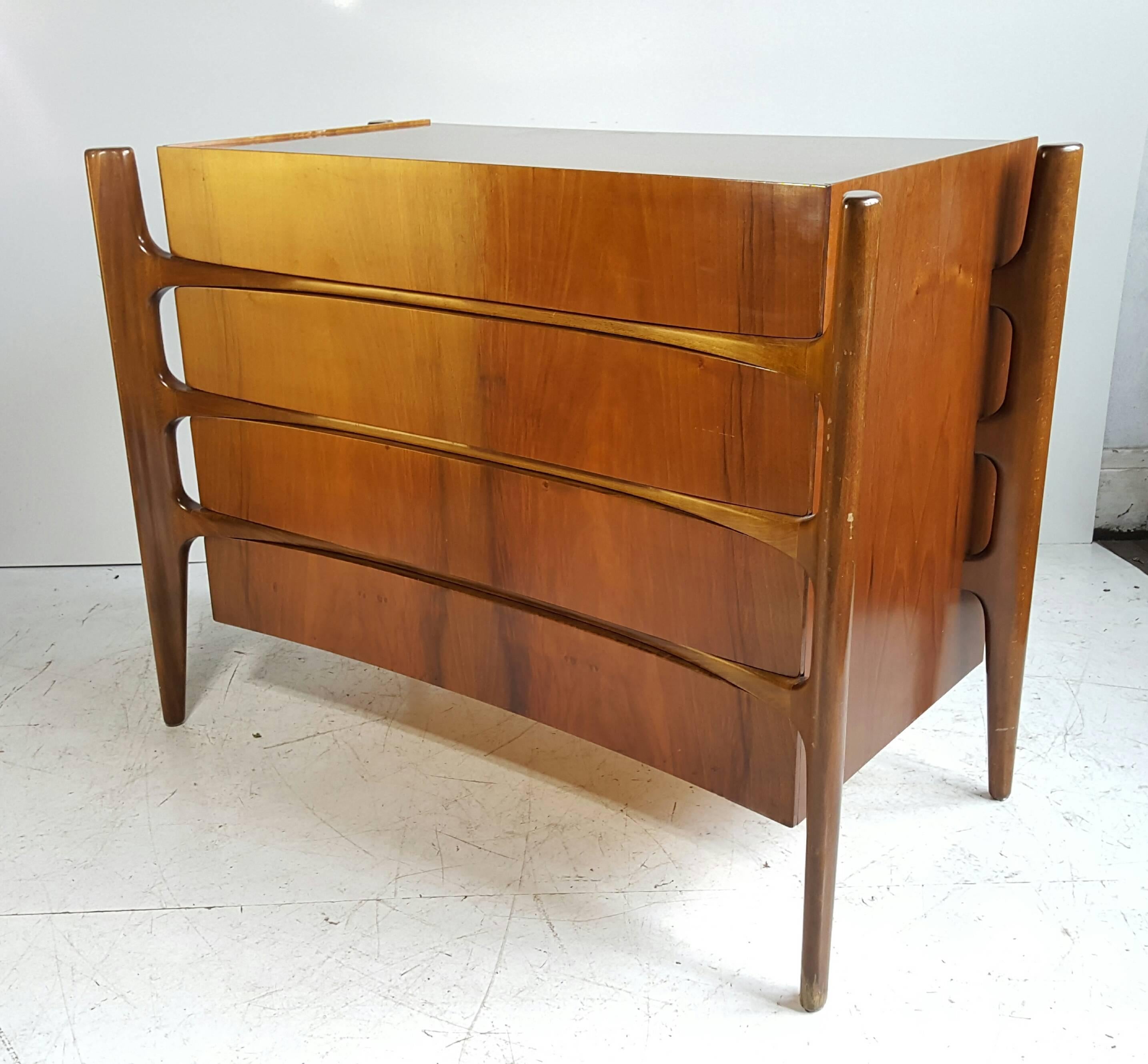 Scandinavian Modern Rare William Hinn Curved Chest of Drawers in Walnut with Skeletal Frame For Sale