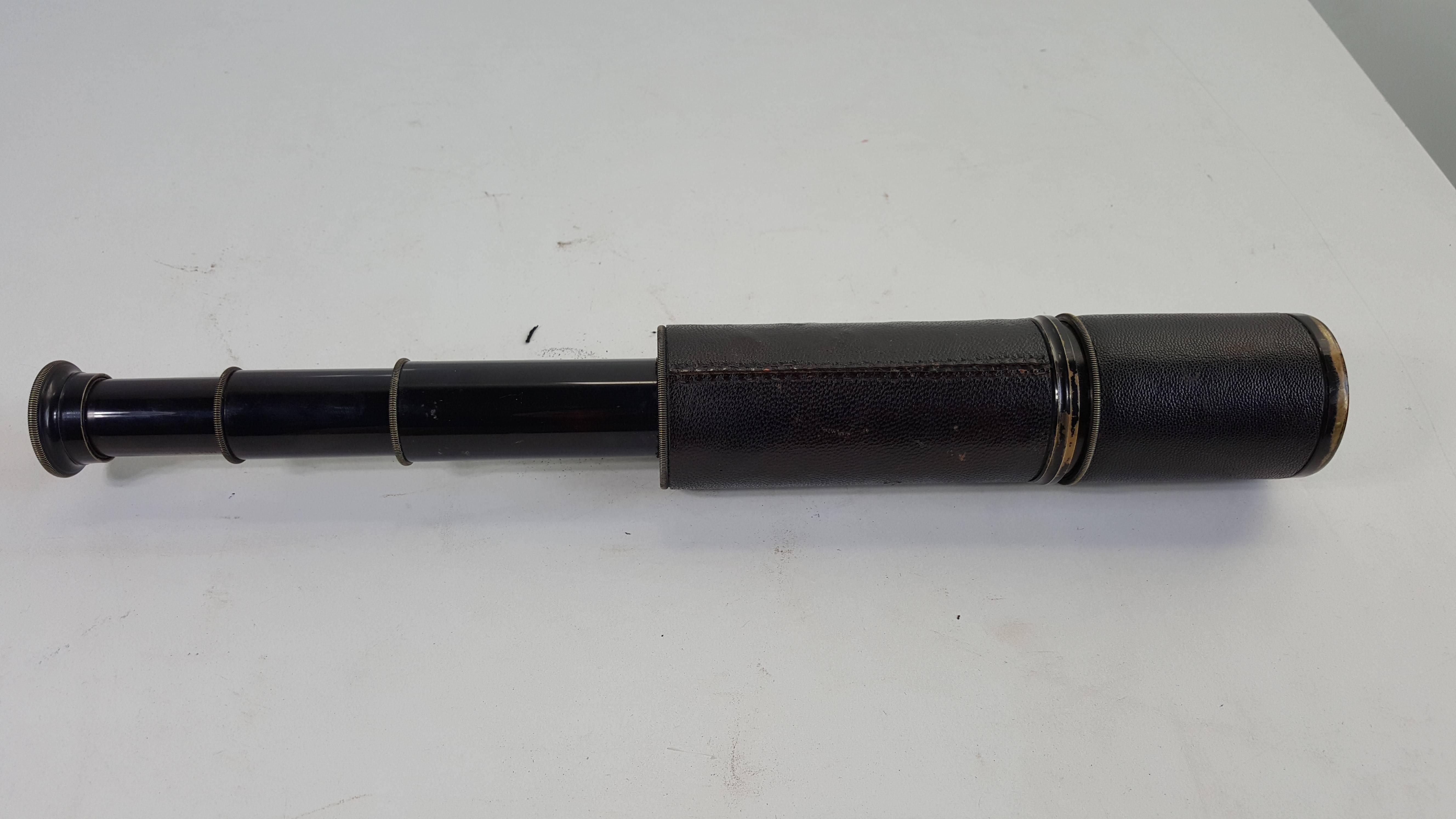 Antique Leather Wrapped Telescope, E.Vion, Paris In Good Condition In Buffalo, NY