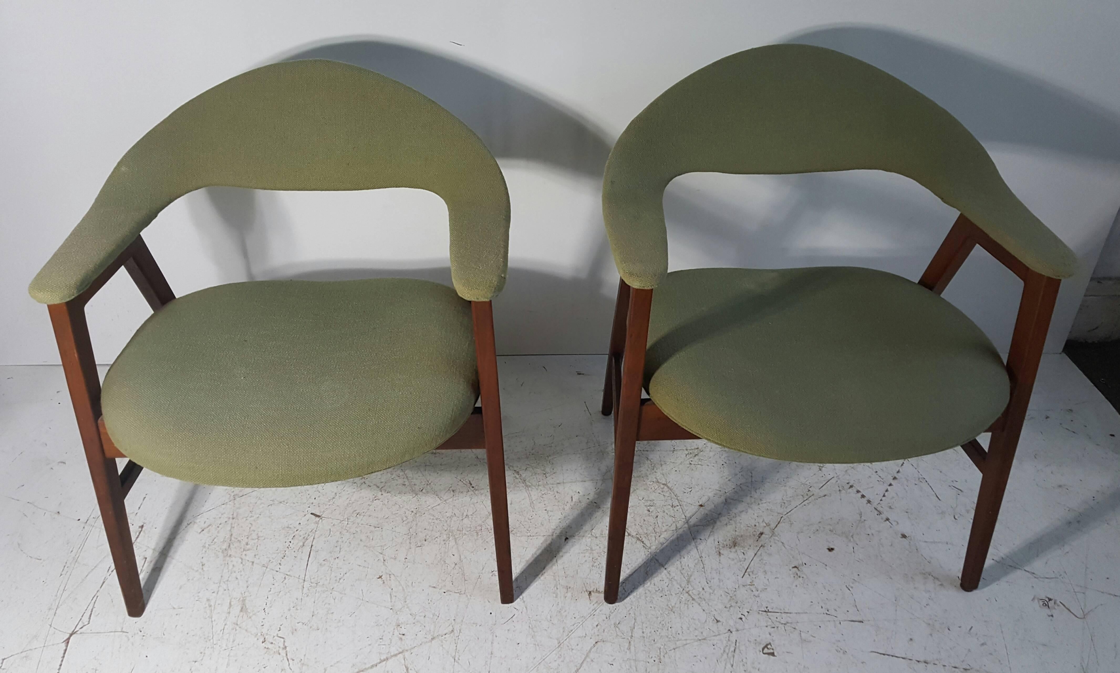 Fabric Pair of Danish Modern Lounge Chairs, Manner of Finn Juhl For Sale