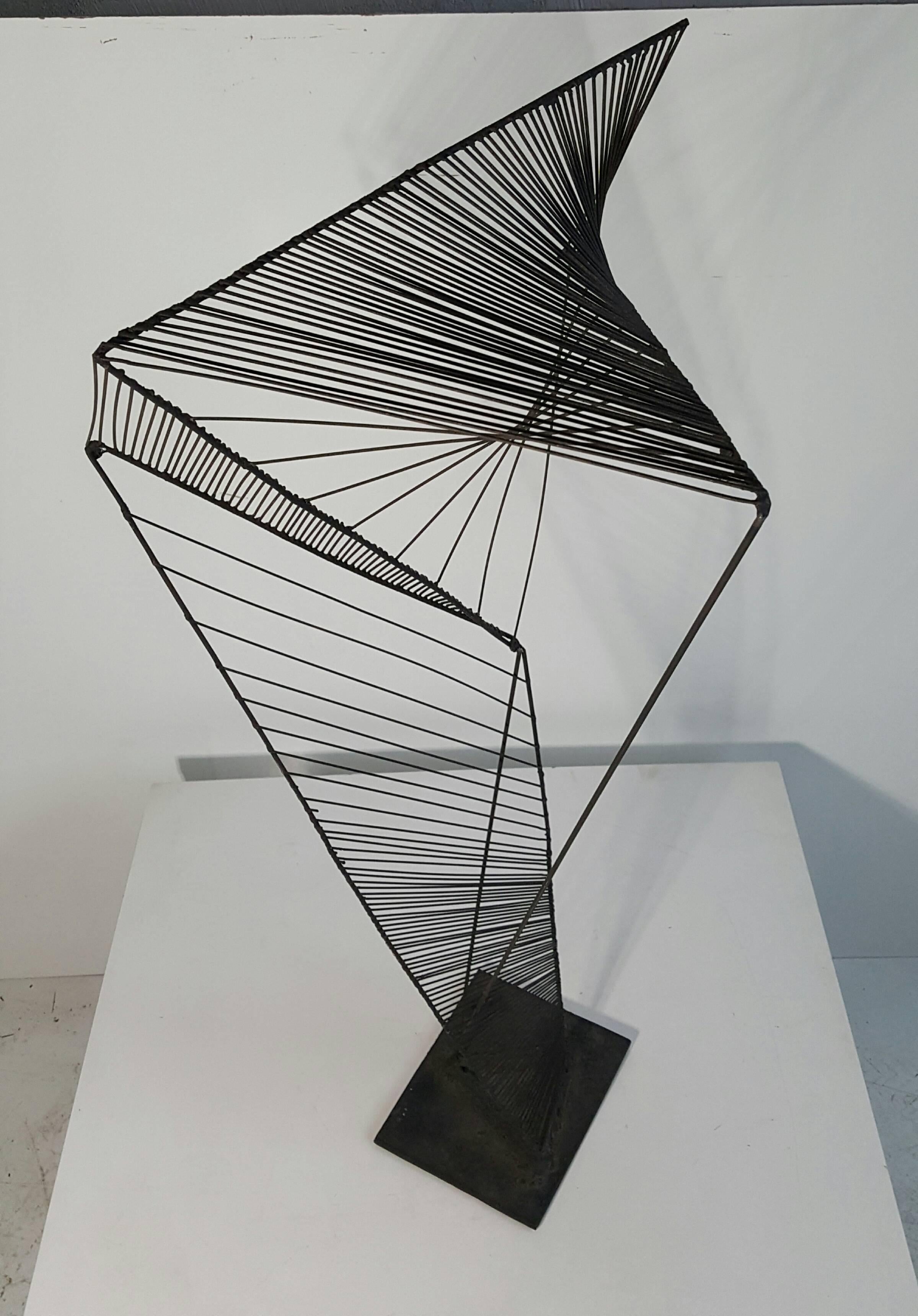 American Modern Abstract Architectural Wire Iron Sculpture Manner of Roy Gussow For Sale