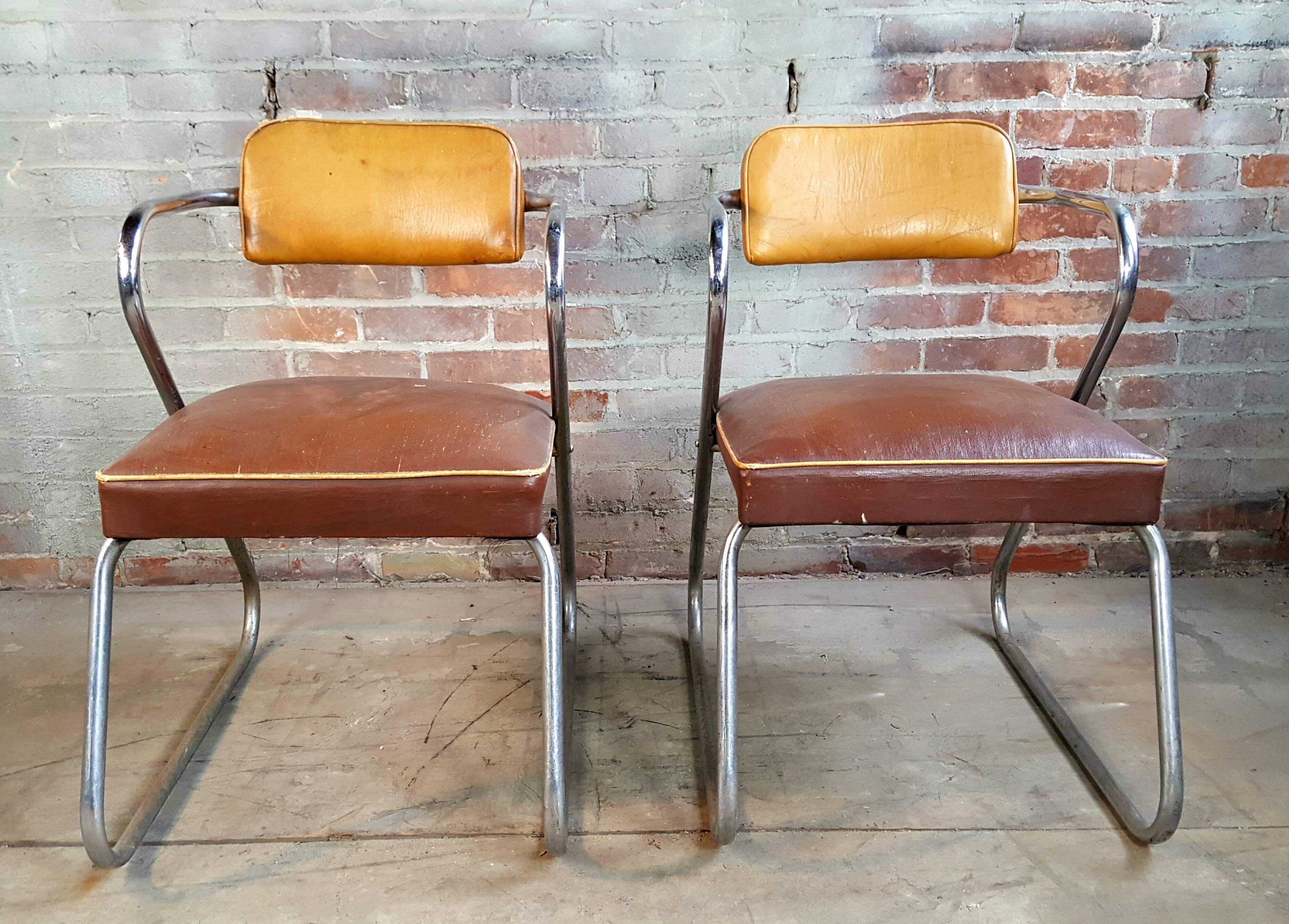Art Deco or Machine Age tubular chrome and oil cloth 