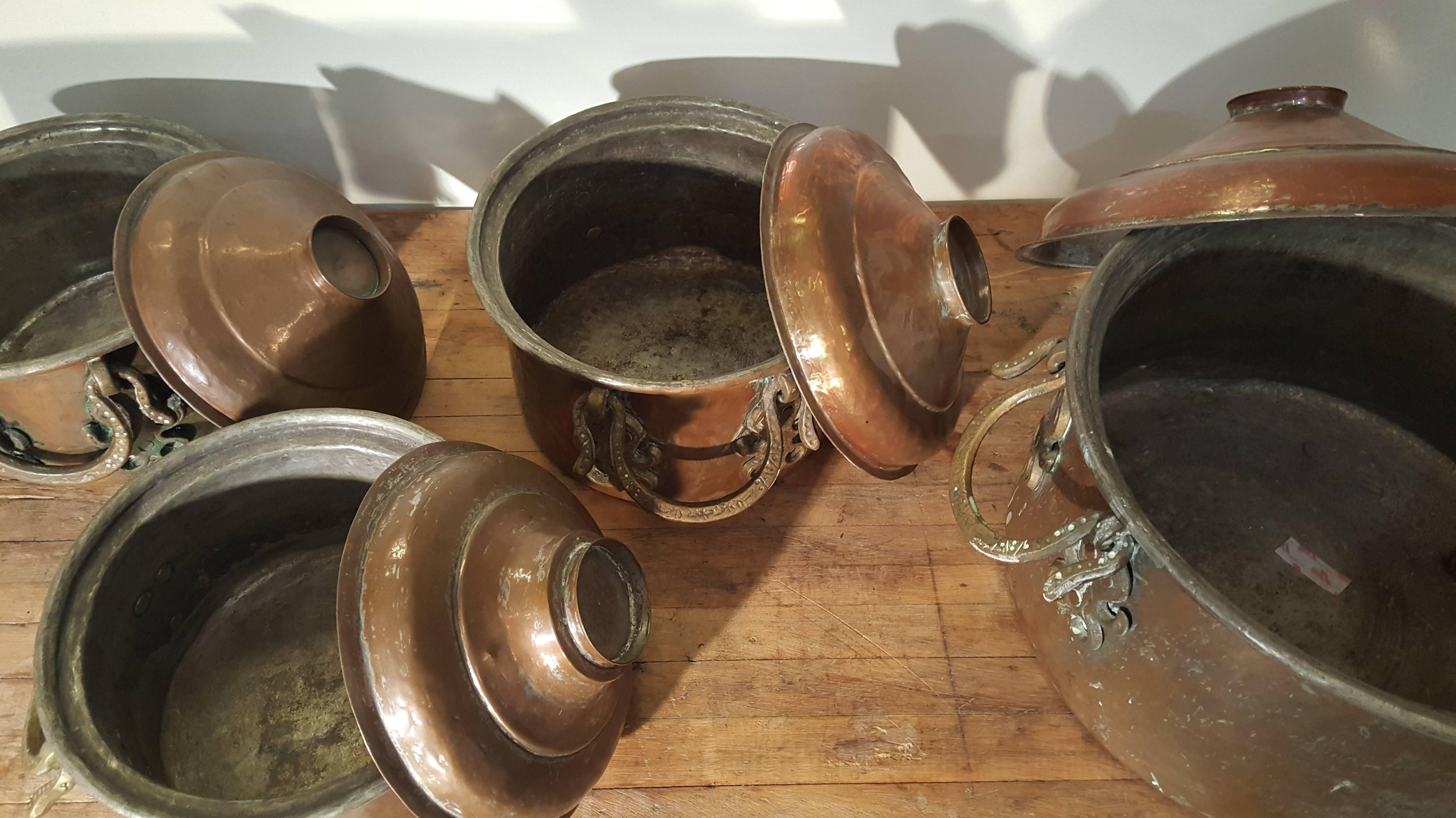 Set of Four Arts and Crafts Hand-Hammered Copper Pots 2