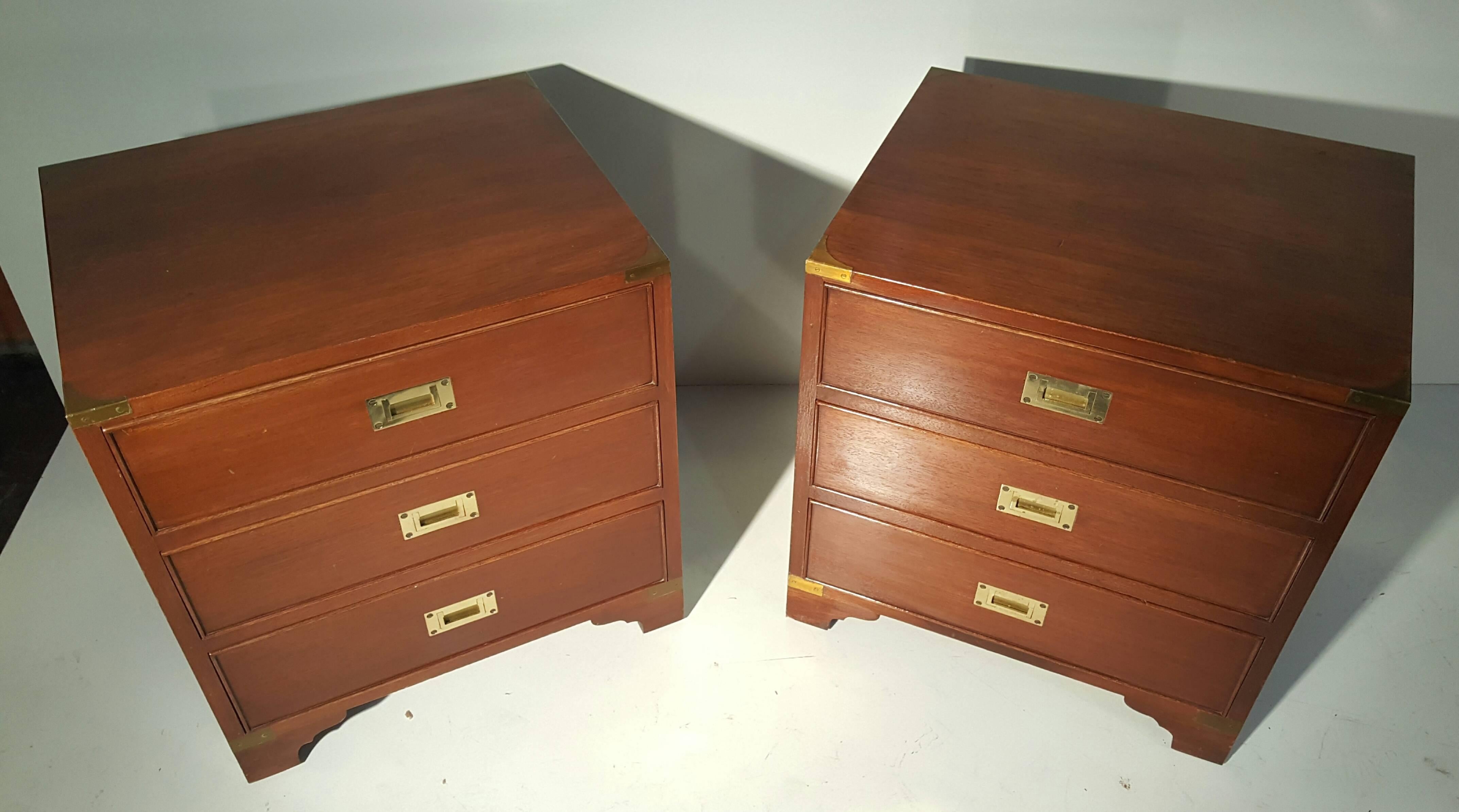 American Classic Pair of Mahogany and Brass Campaign Stands/Chest