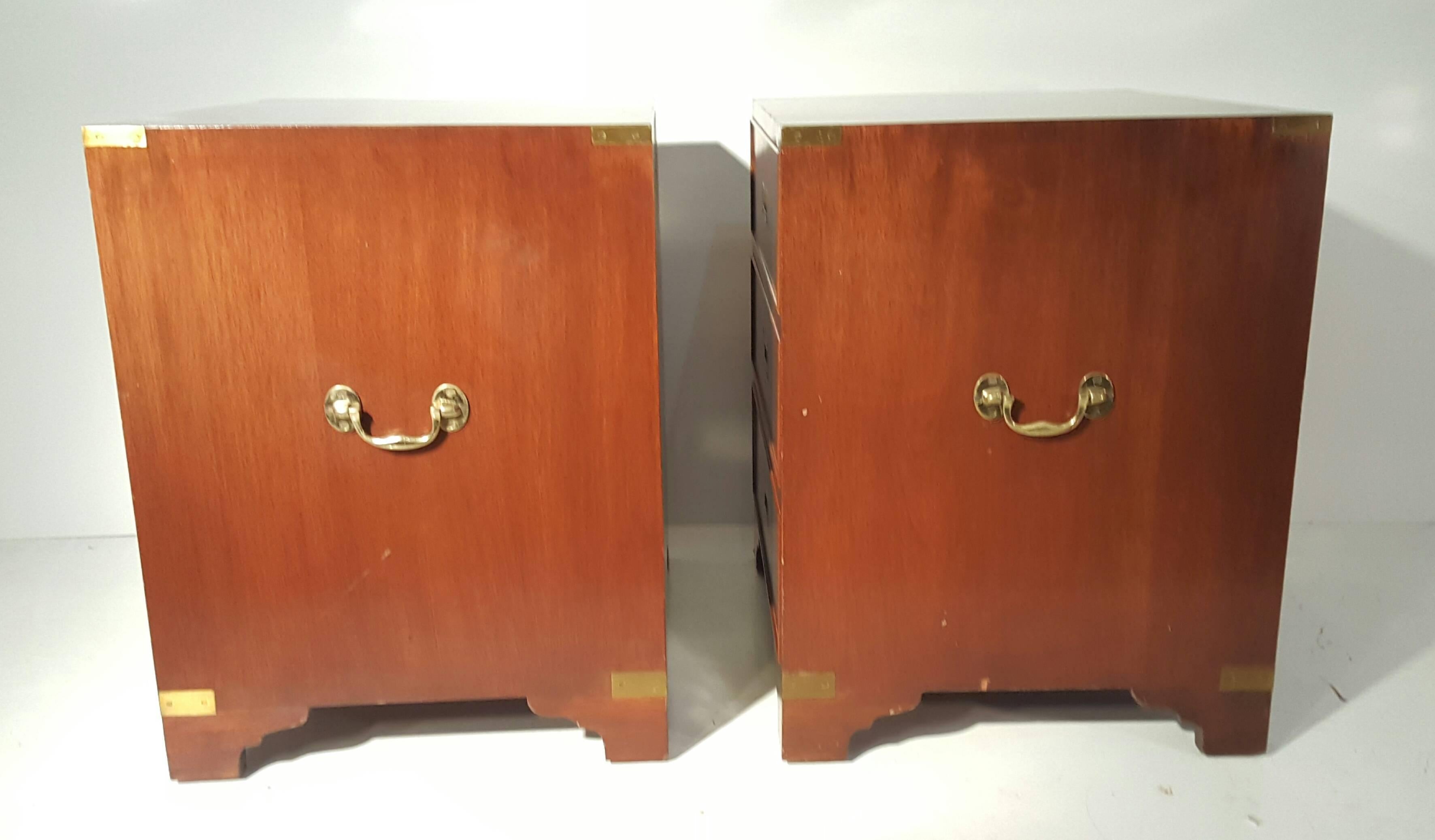 Hollywood Regency Classic Pair of Mahogany and Brass Campaign Stands/Chest
