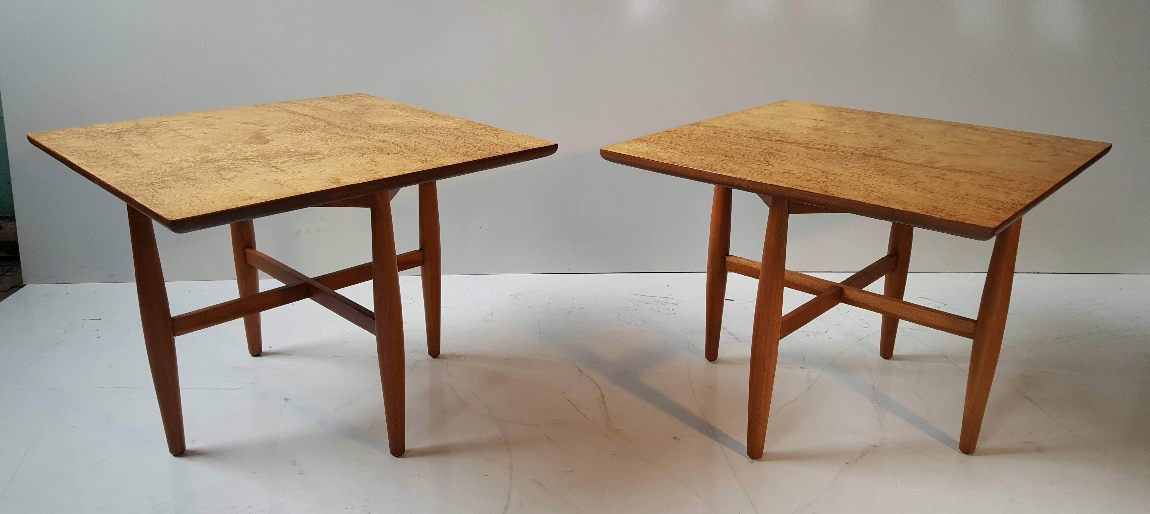 American Pair of Mid-Century End Tables, Stylish Spalted Pecan by Fine Arts Furniture Co.
