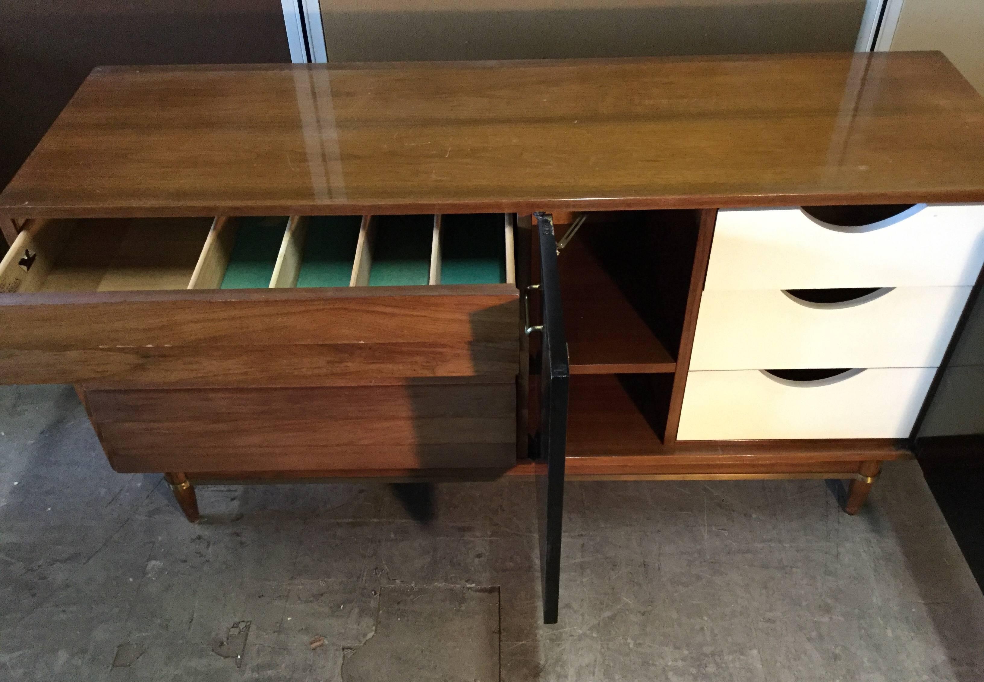 Mid-Century Modern Classic Modernist Walnut and Brass Server or Credenza, American of Martinsville