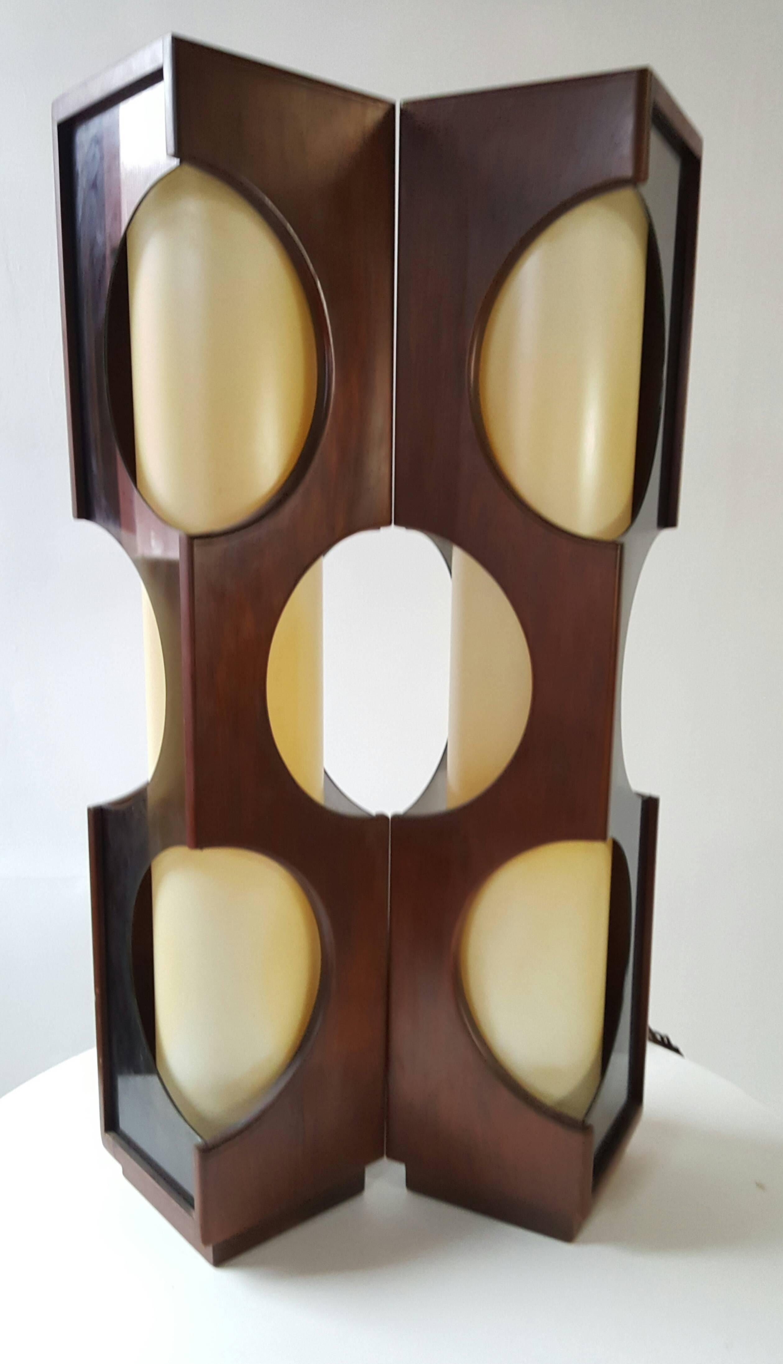 Mid-Century Modern Pop Modernist Sculptural Walnut and Acrylic Table Lamps by Modeline