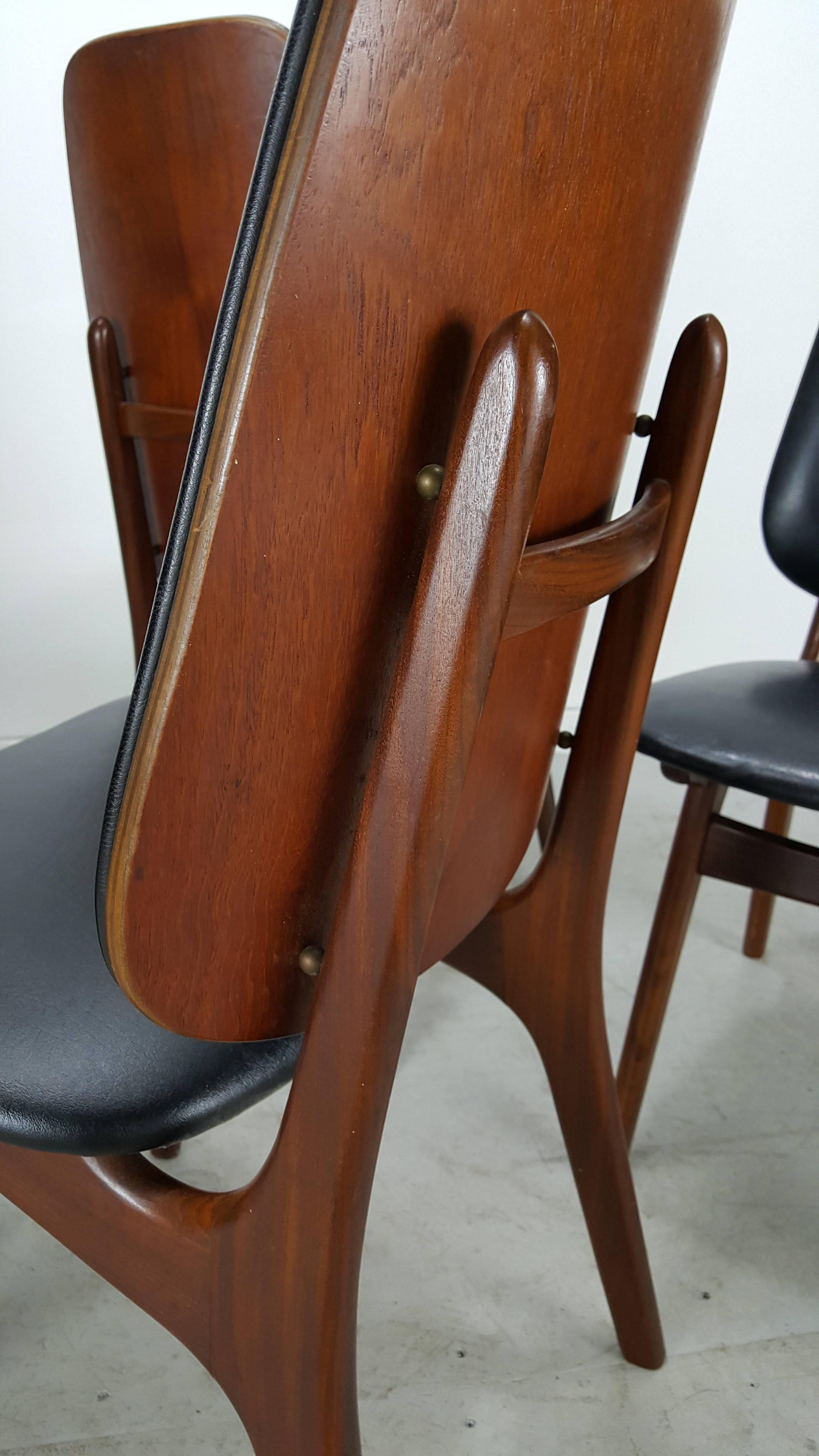 Brass Set of Four Kofoed Larsen High Back Dining Chairs, Denmark