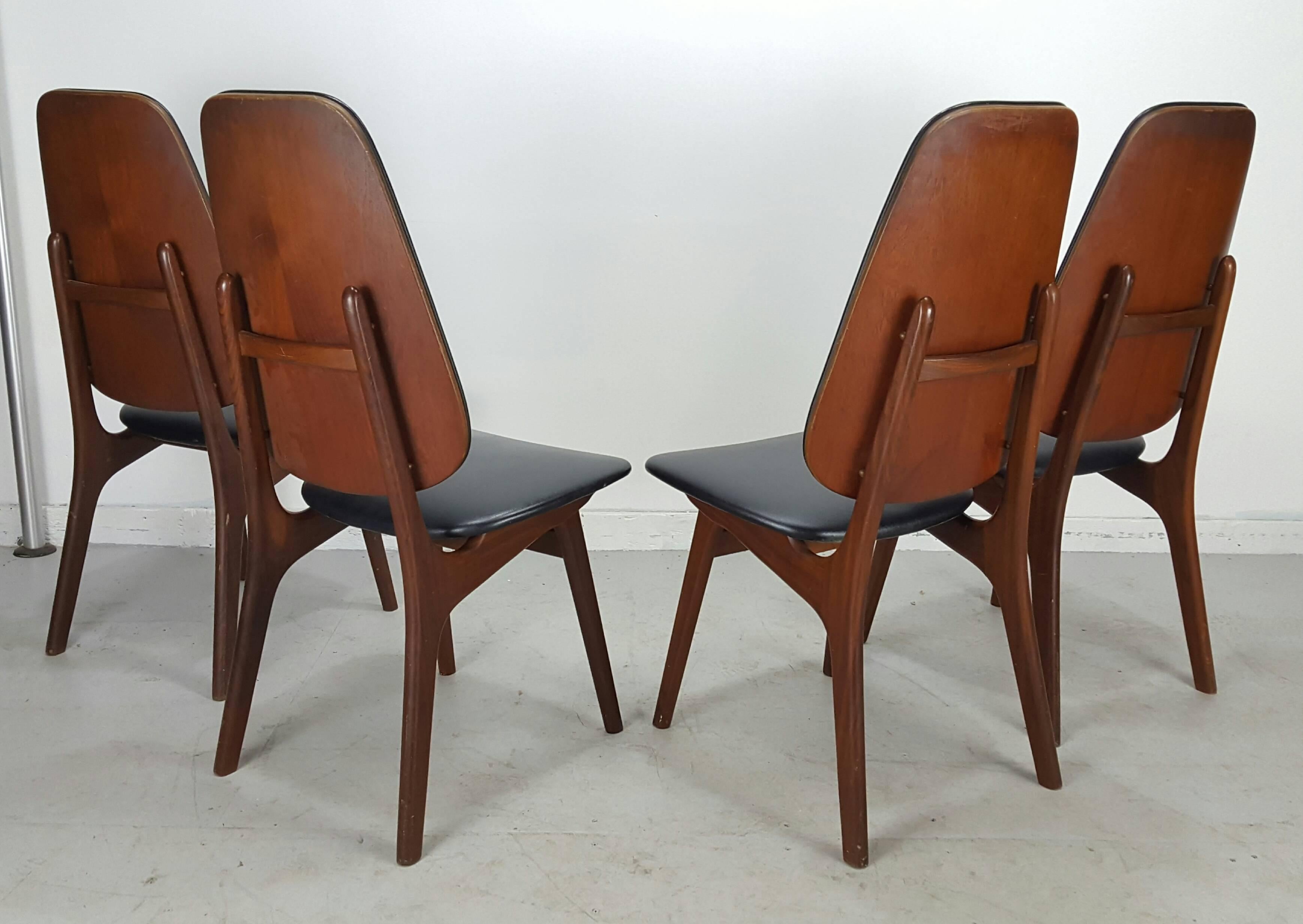 Scandinavian Modern Set of Four Kofoed Larsen High Back Dining Chairs, Denmark