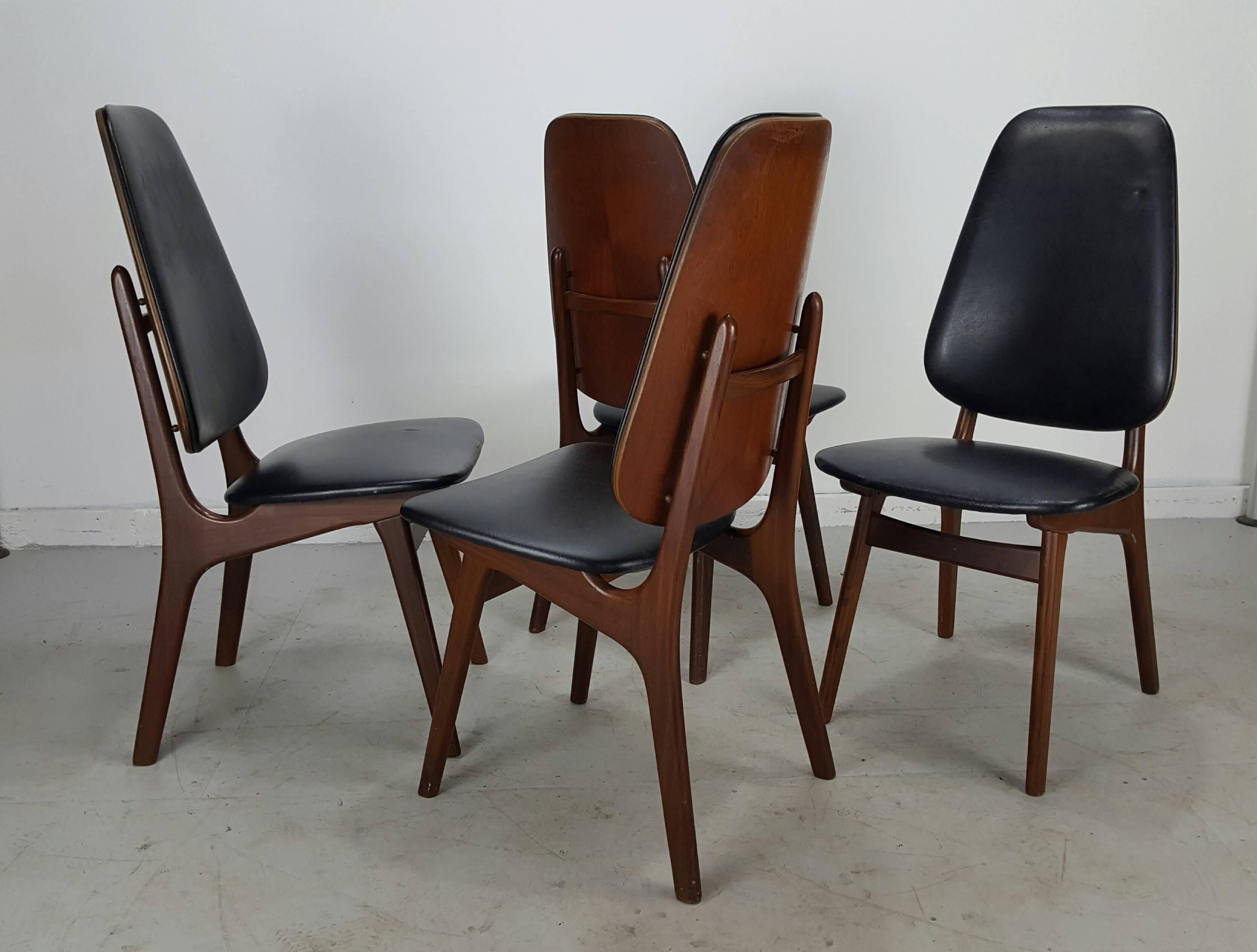 20th Century Set of Four Kofoed Larsen High Back Dining Chairs, Denmark