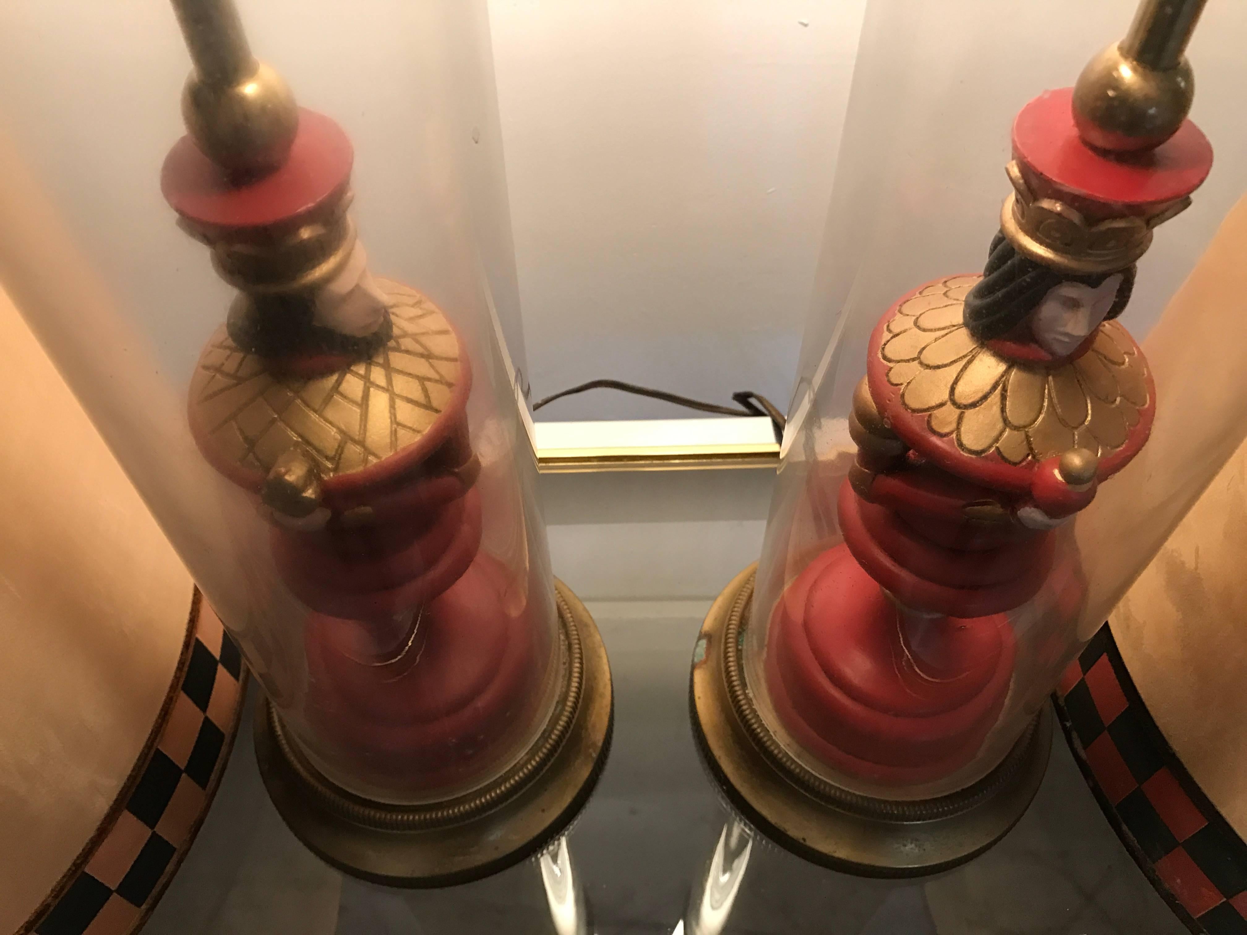 Most Unusual Pair of Whimsical Chess Piece under Glass Table Lamps 1