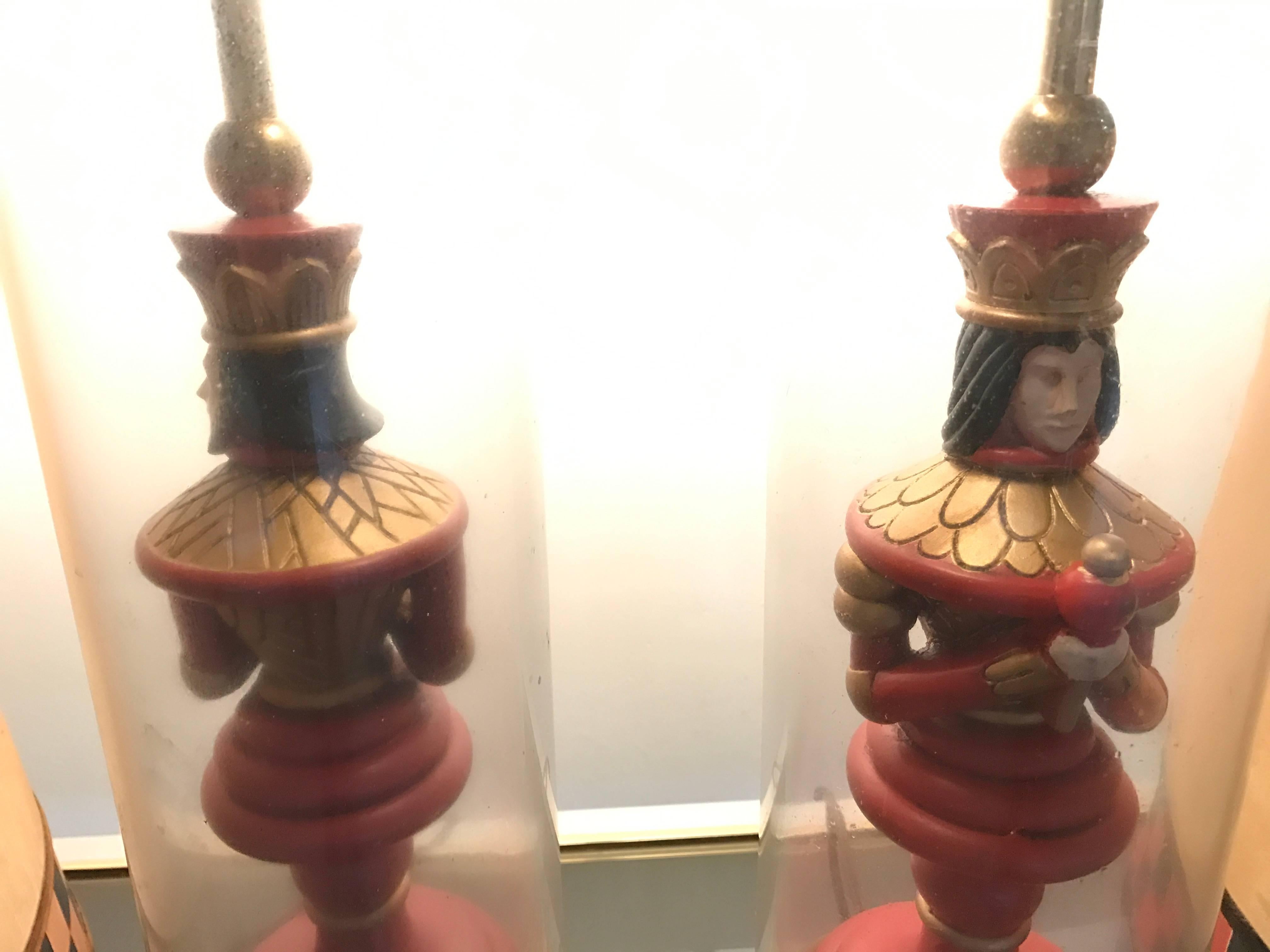 Most Unusual Pair of Whimsical Chess Piece under Glass Table Lamps 2