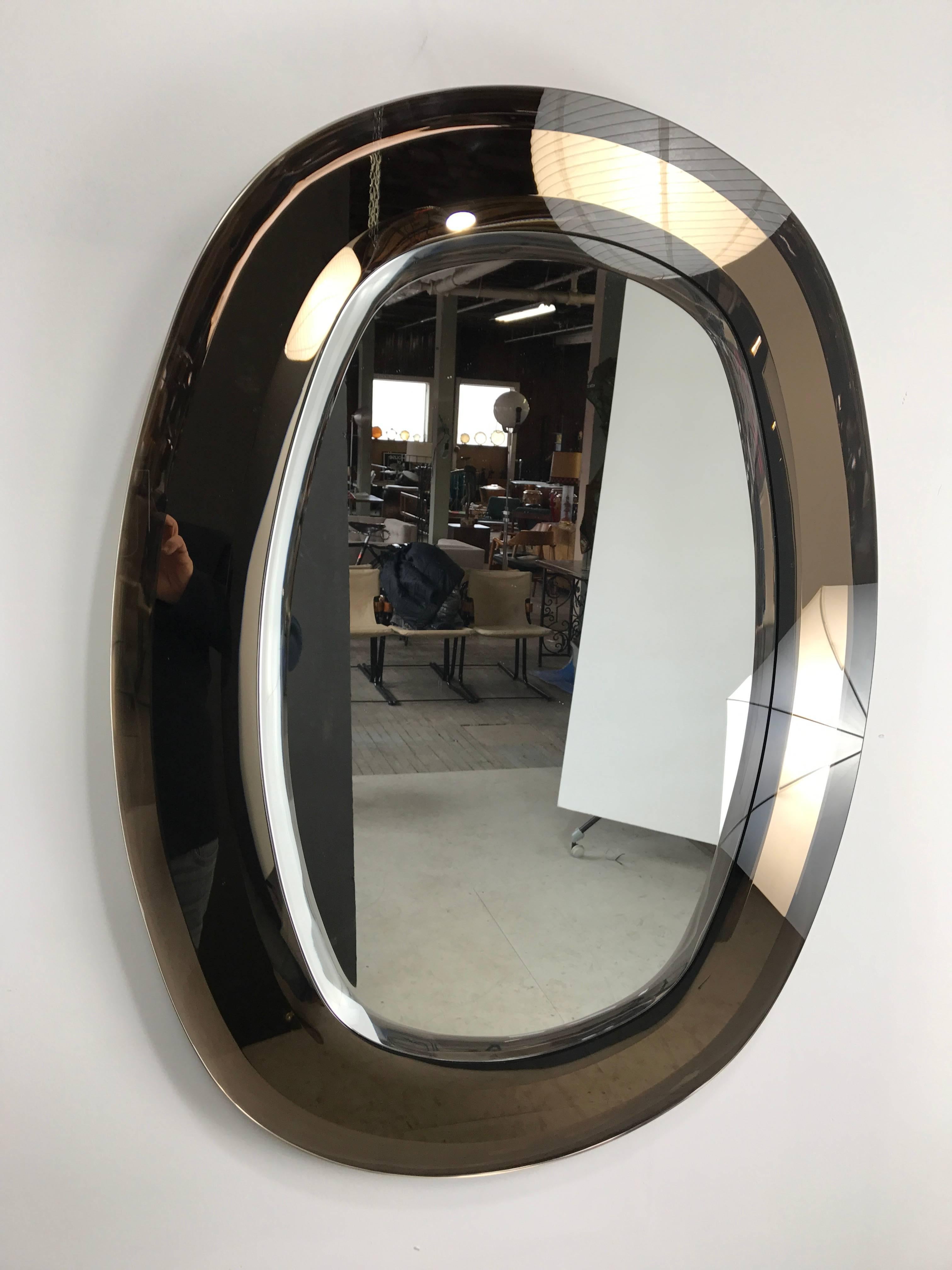 Italian Stunning Fontana Arte Multi Level Oval, Two Color Glass, Beveled Mirror