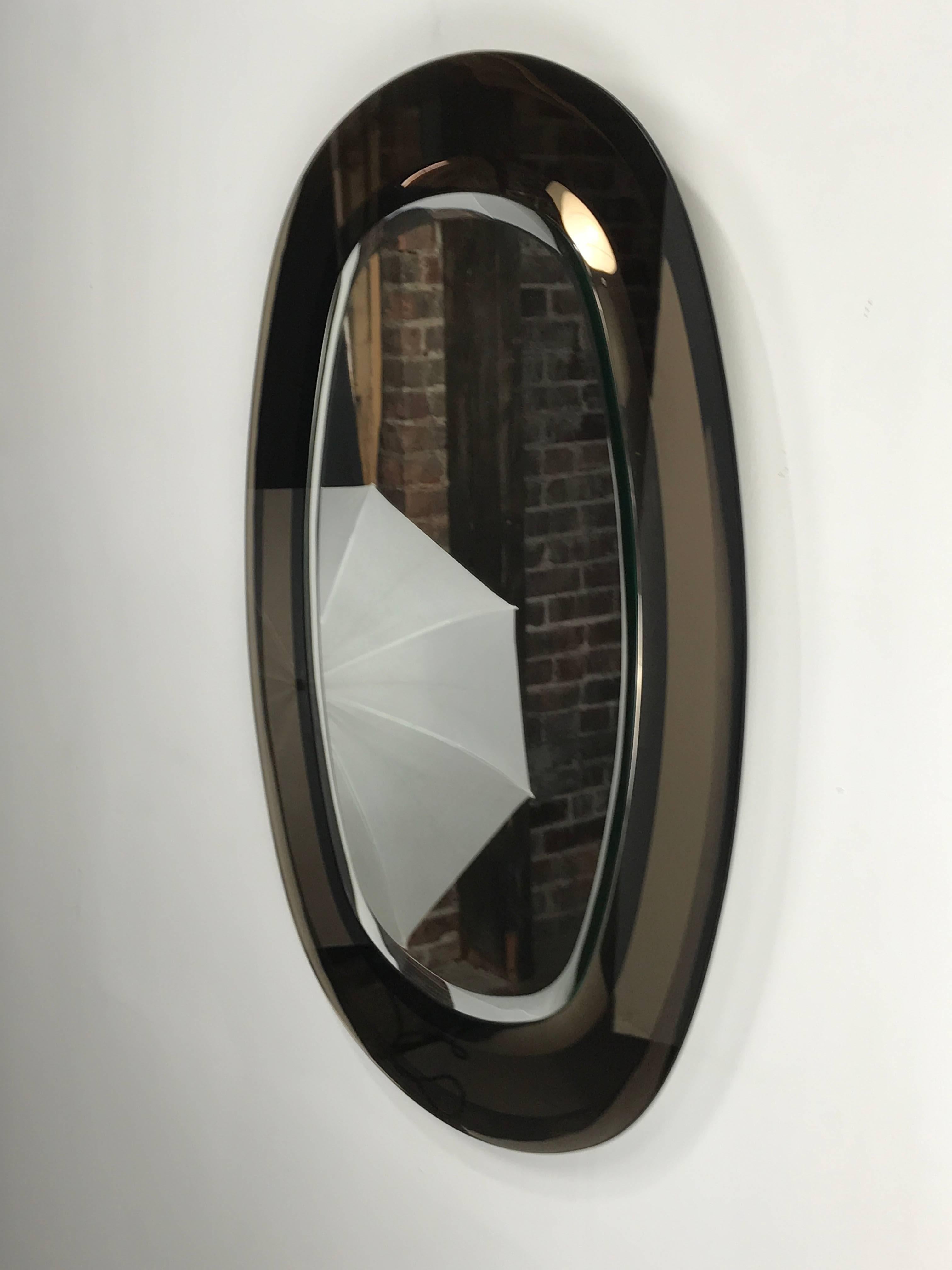 Stunning Fontana Arte Multi Level Oval, Two Color Glass, Beveled Mirror In Excellent Condition In Buffalo, NY
