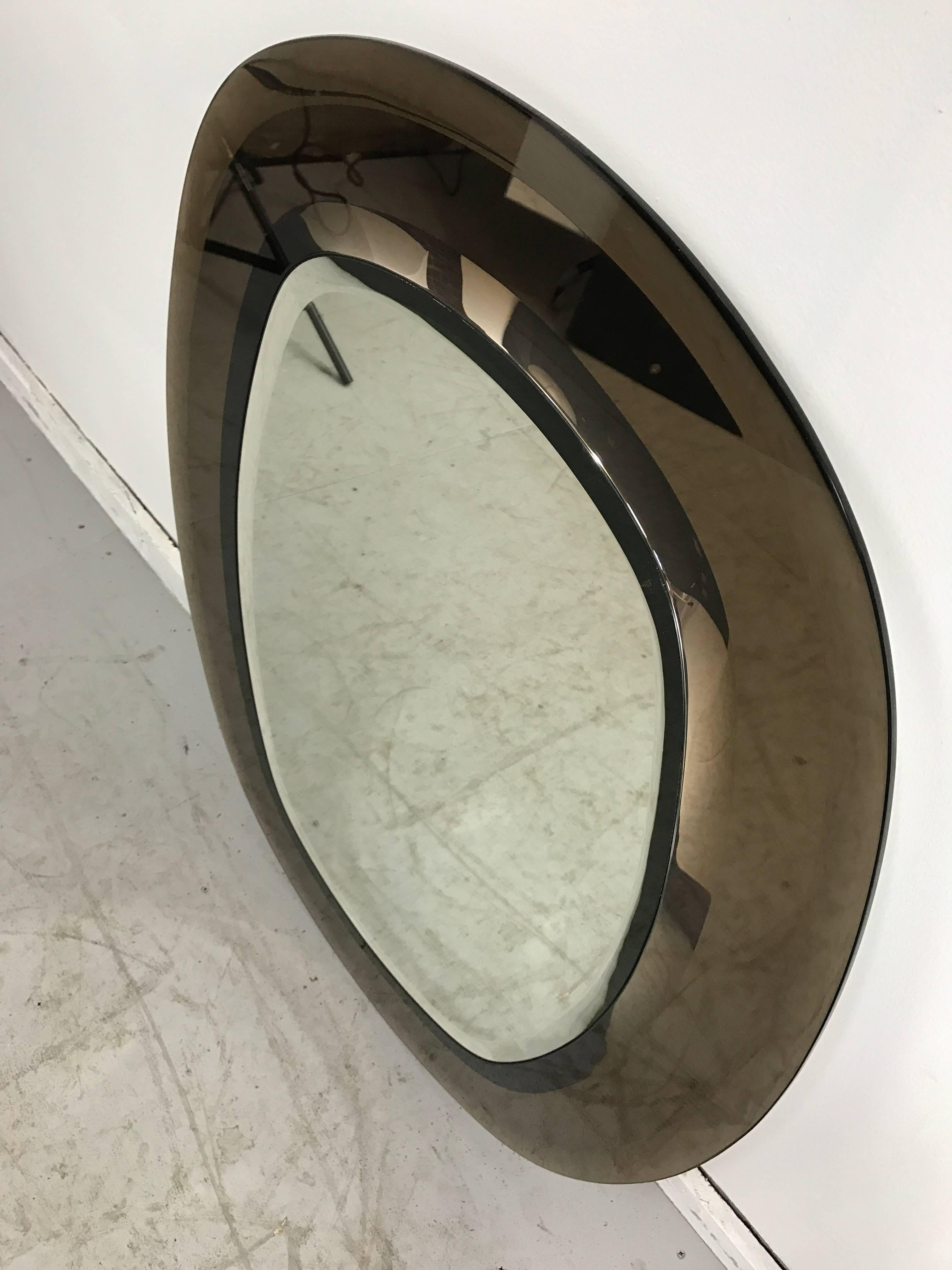 Stunning Fontana Arte Multi Level Oval, Two Color Glass, Beveled Mirror 1