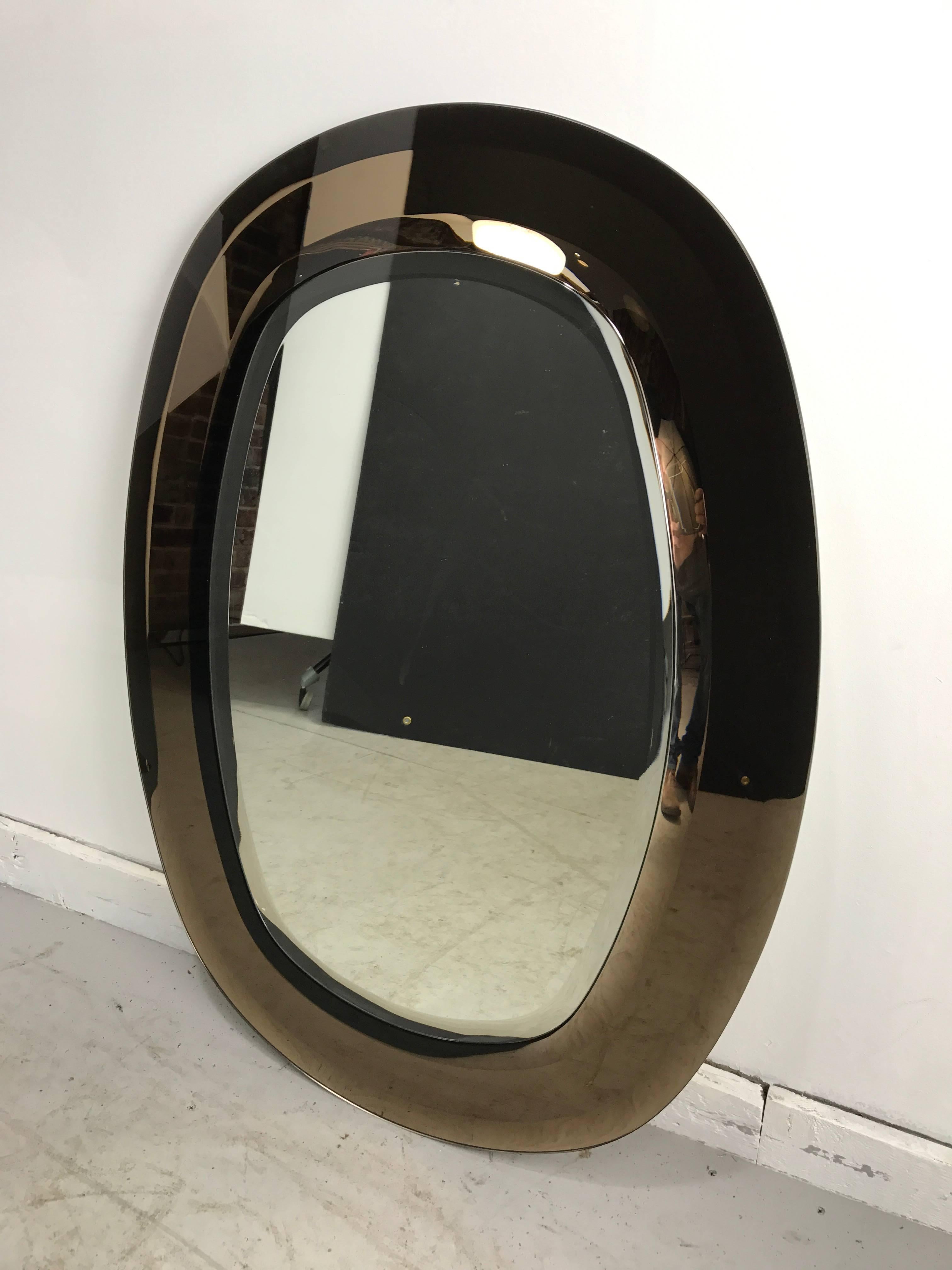 Stunning Fontana Arte Multi Level Oval, Two Color Glass, Beveled Mirror 2