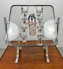 Rare Art Deco Gryo-Scopic Cocktail Bar Nickel-Plated, Cocktail Shaker & Glasses