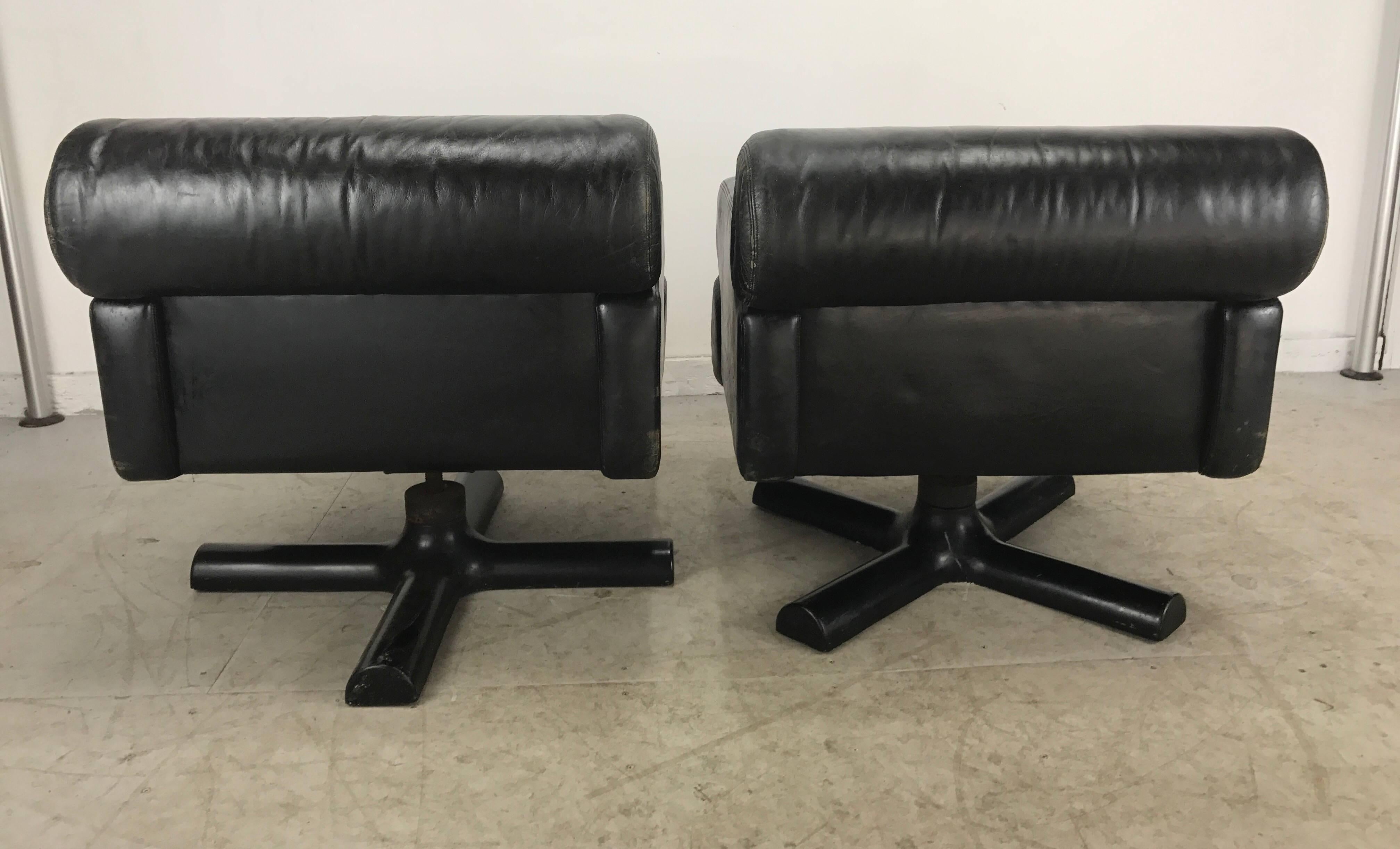 Steel Rare Black Leather Pop Modernist, Space Age Chairs by William Lancing Plumb