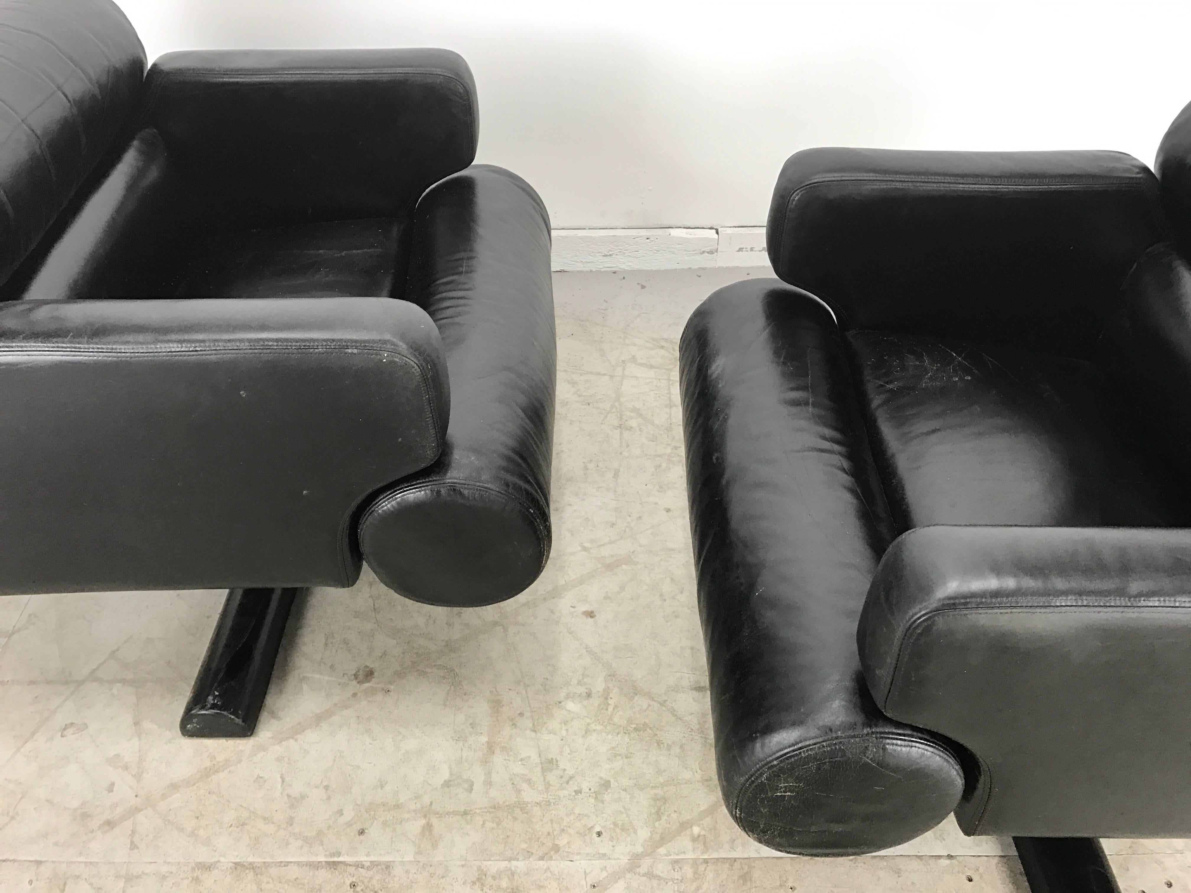 Rare Black Leather Pop Modernist, Space Age Chairs by William Lancing Plumb 2