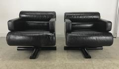 Rare Black Leather Pop Modernist, Space Age Chairs by William Lancing Plumb