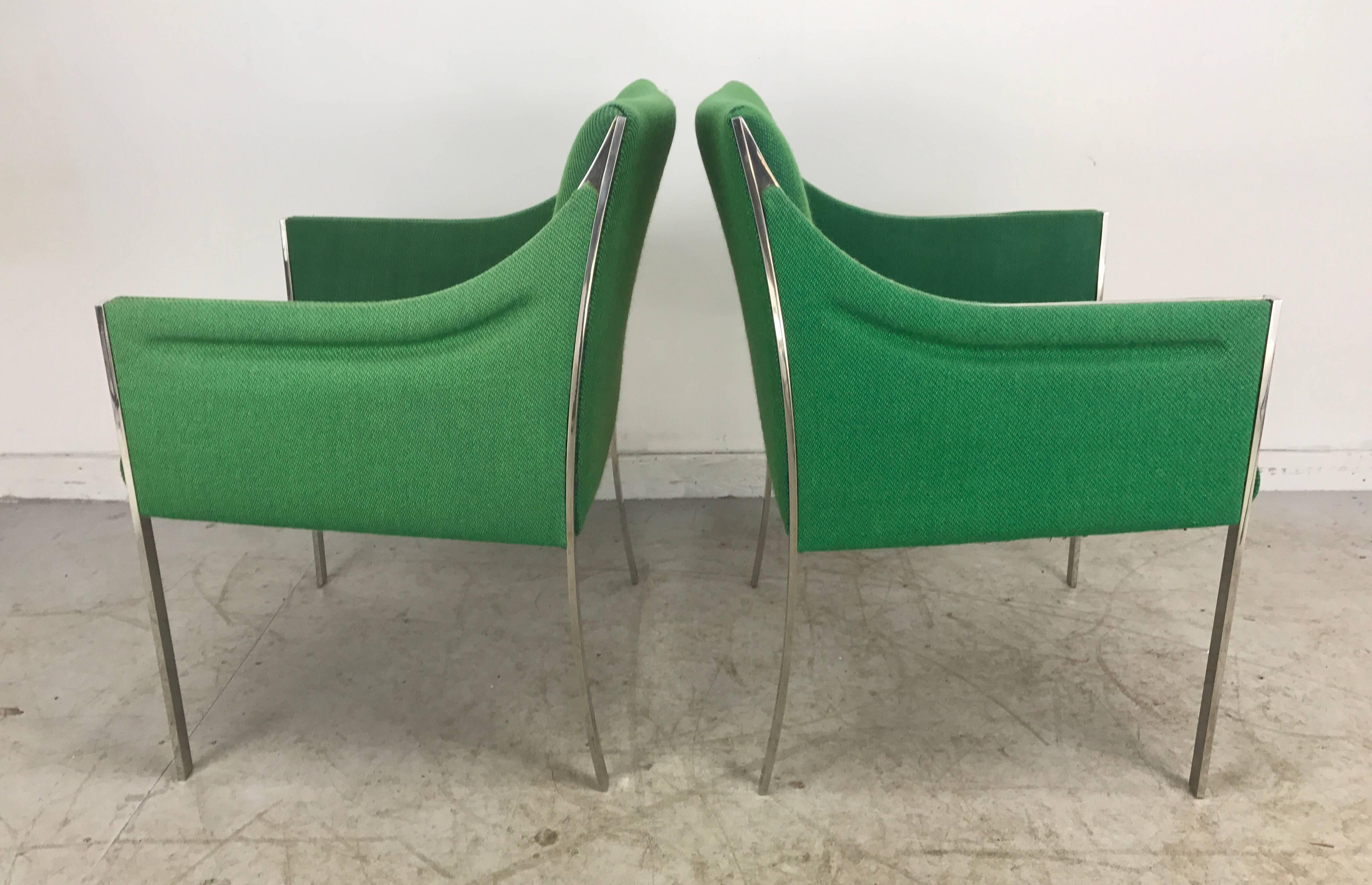 American Rare Chromed Steel and Wool Lounge Chairs by Jens Risom