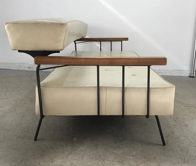 Classic Modernist Iron And Wood Sofa Daybed In The Manner Of Weinberg Salterini