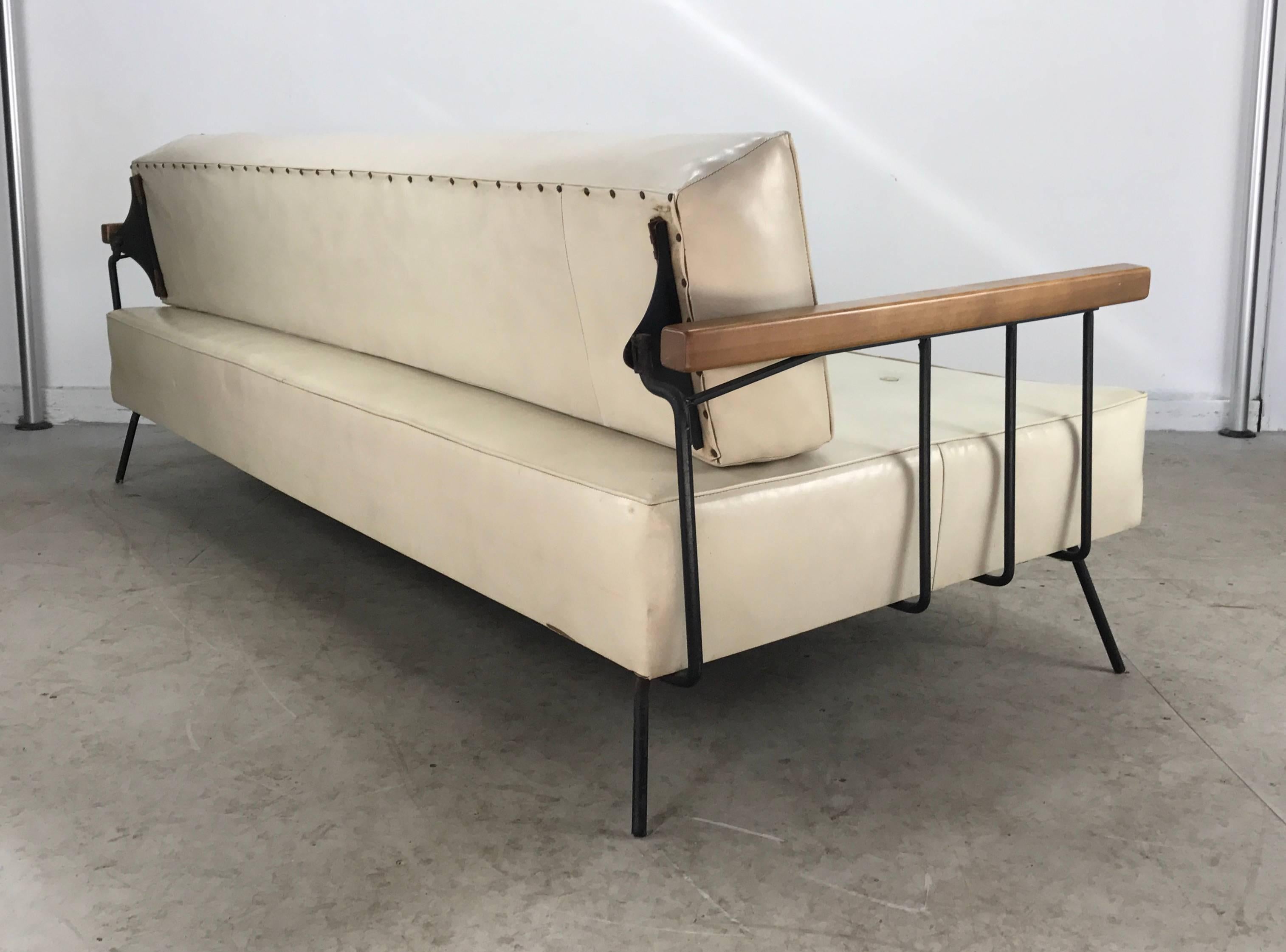 American Classic Modernist Iron and Wood Sofa/Daybed in the Manner of Weinberg-Salterini