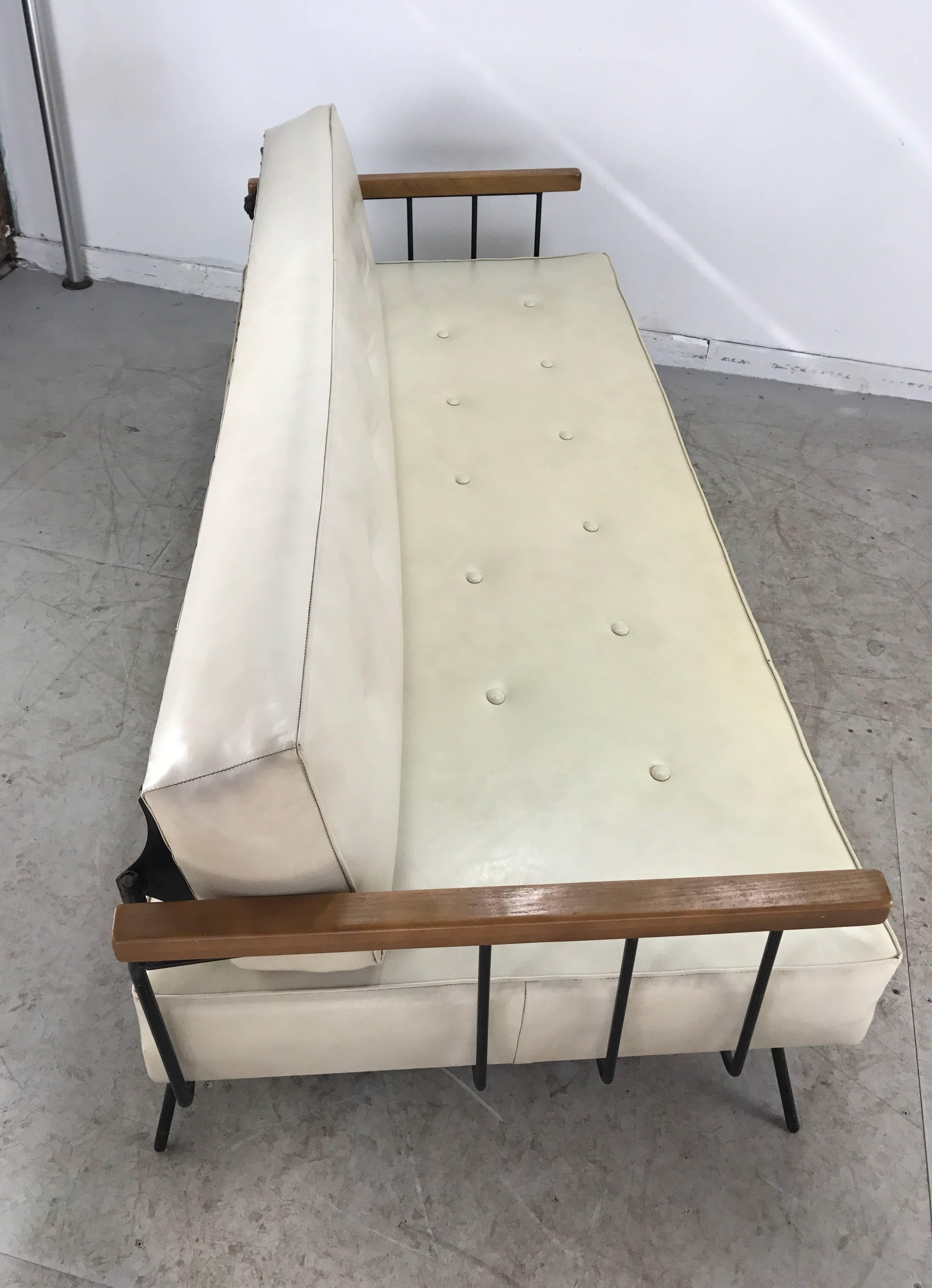 Classic Modernist Iron and Wood Sofa/Daybed in the Manner of Weinberg-Salterini In Good Condition In Buffalo, NY