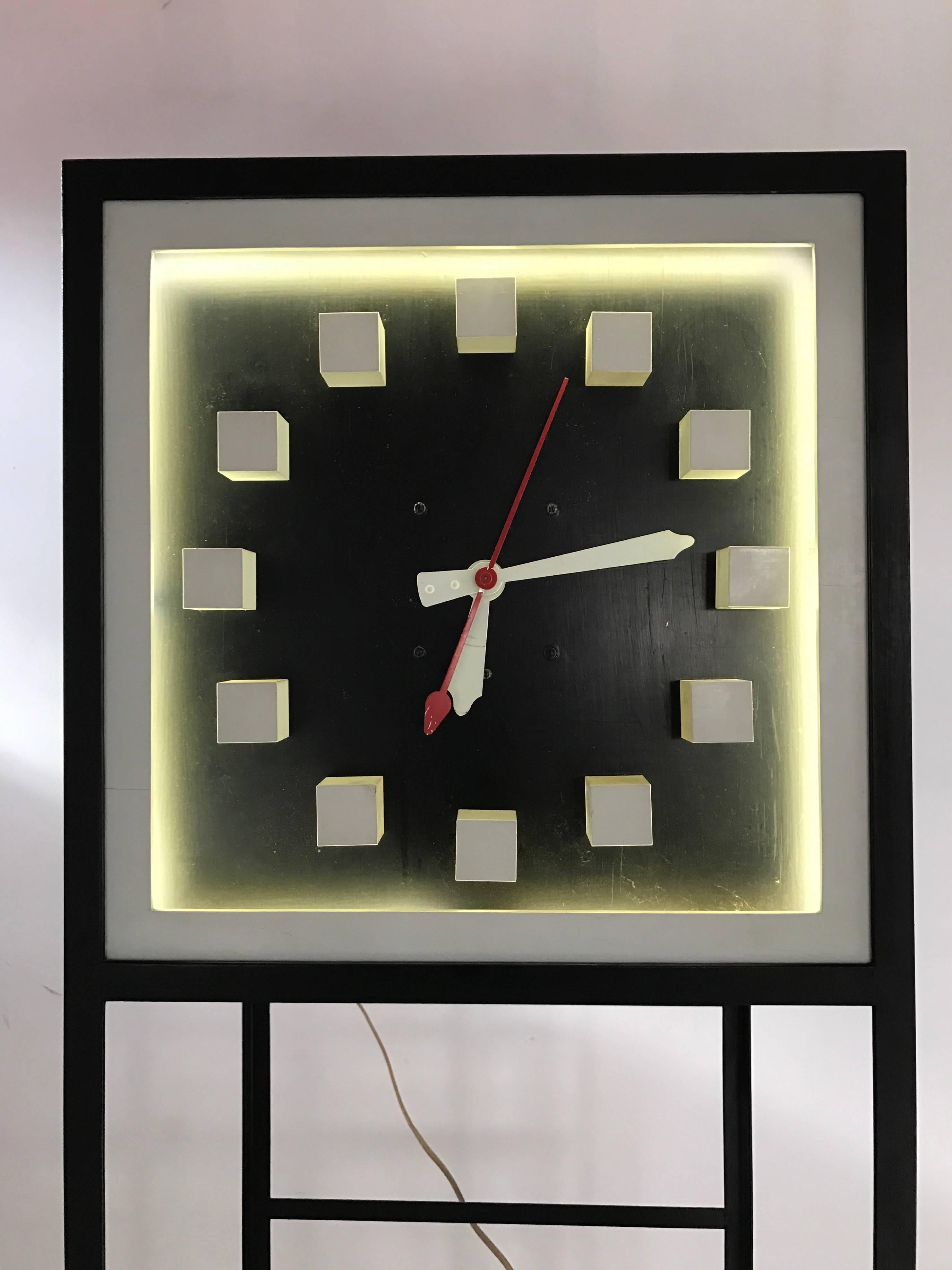 20th Century Rare Modernist Iron Weinberg Style Neon Grandfather Shelf Clock